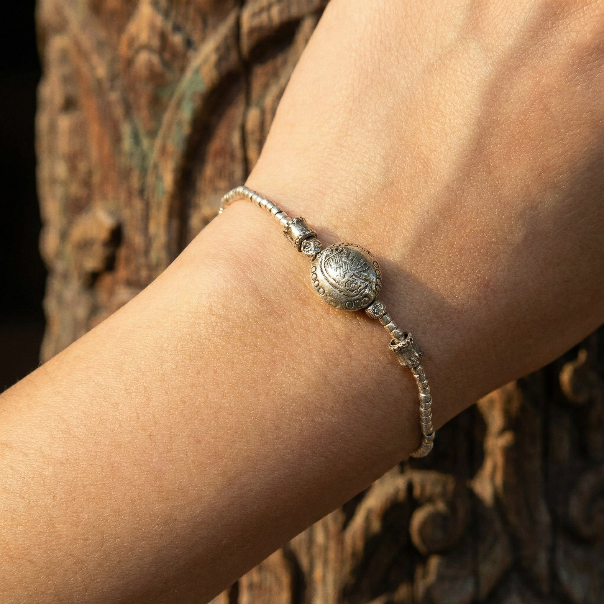 Karen Silver Engraved Medallion Bracelet | Lalanna Design