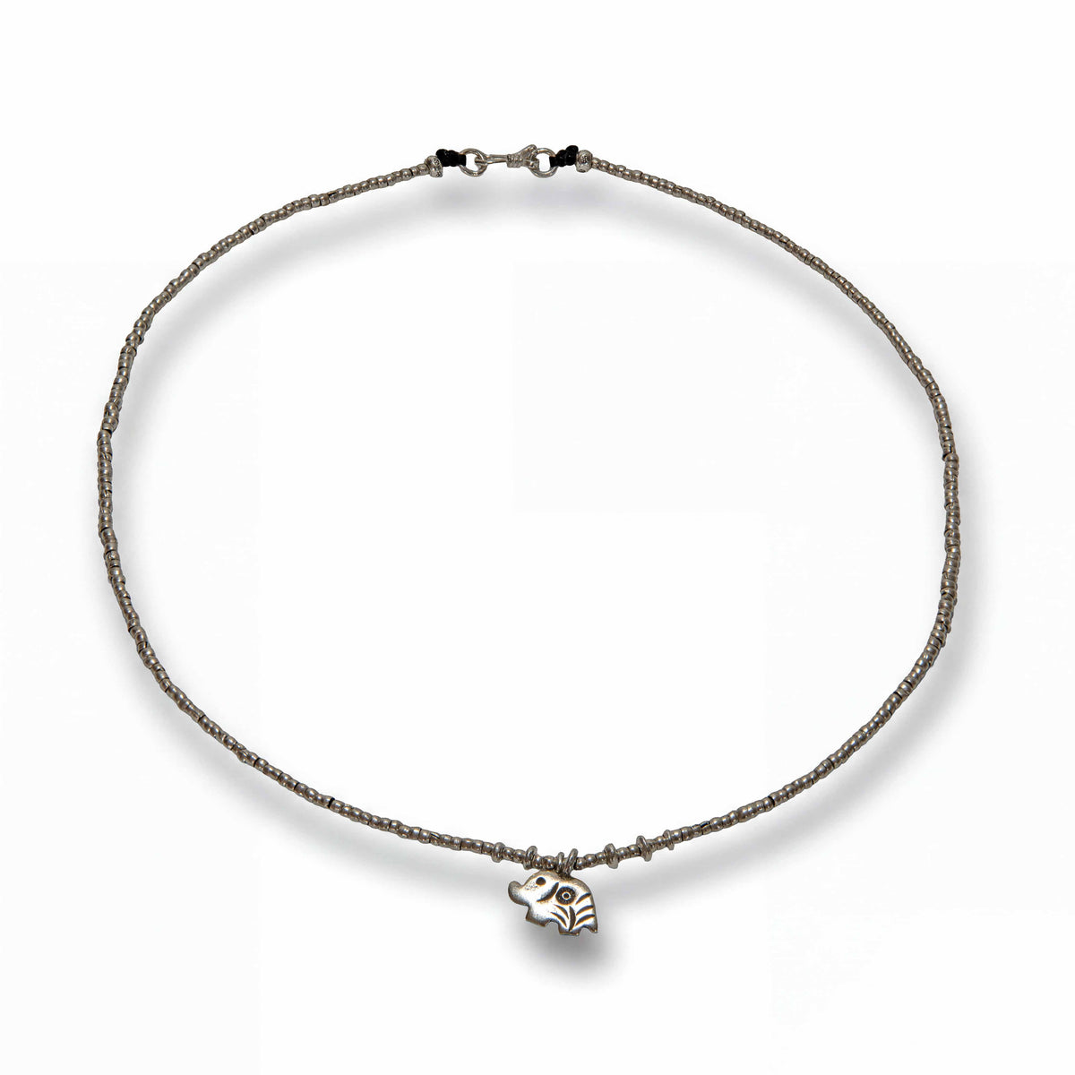 Handcrafted 98% Fine Karen Hill Tribe Silver Beaded Necklace with Stylized Lucky Elephant Pendant, Handmade Jewelry from Chiang Mai Thailand - Lalanna Design