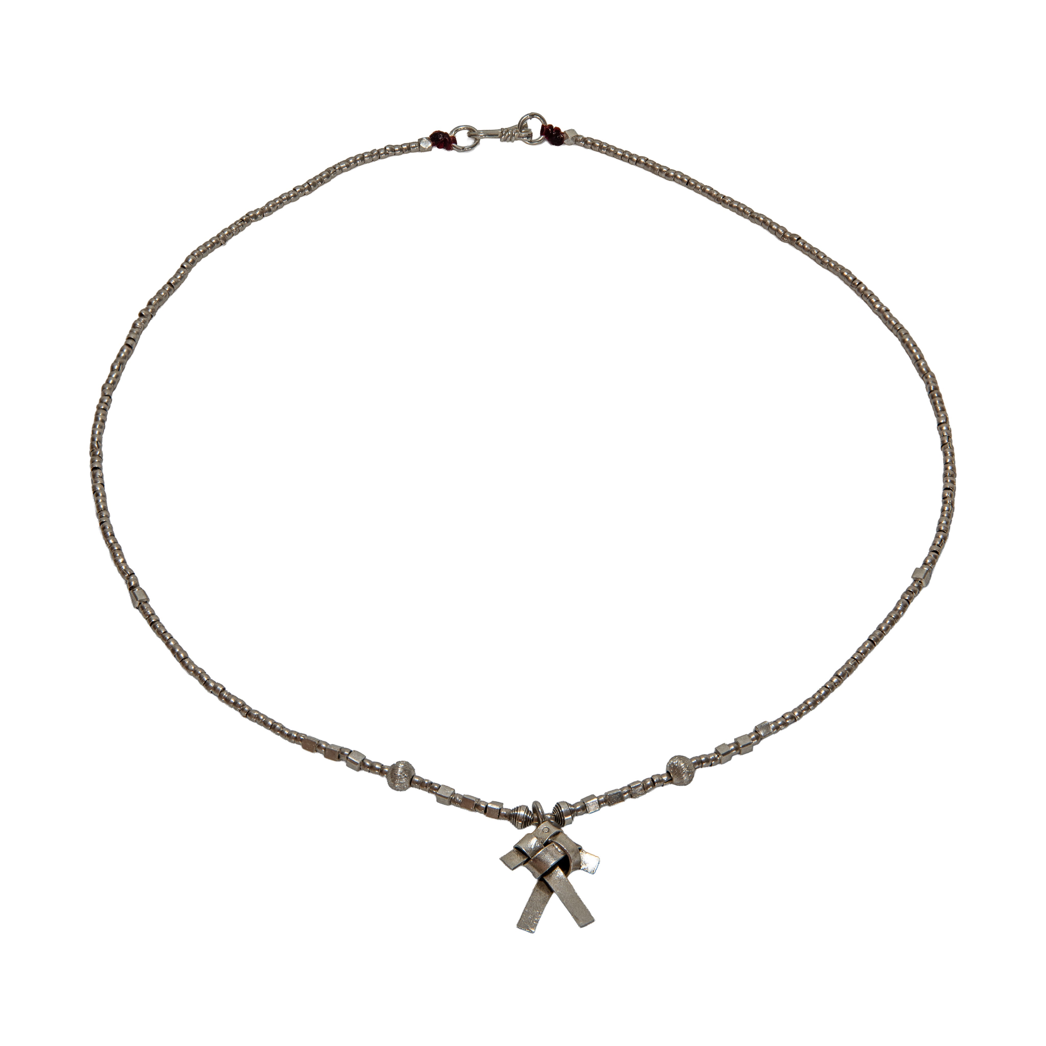 Handcrafted 98% Fine Karen Hill Tribe Silver Beaded Necklace with Woven Knot Pendant, Handmade Jewelry from Chiang Rai Thailand - Lalanna Design