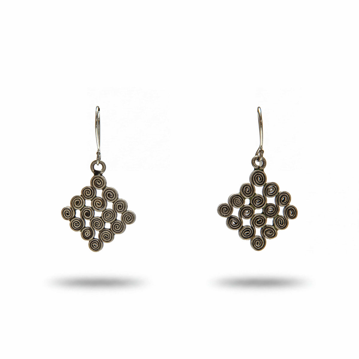 Handcrafted 98% Fine Karen Hill Tribe Silver Diamond Spiral Cluster Earrings, Handmade Jewelry from Chiang Mai Thailand - Lalanna Design