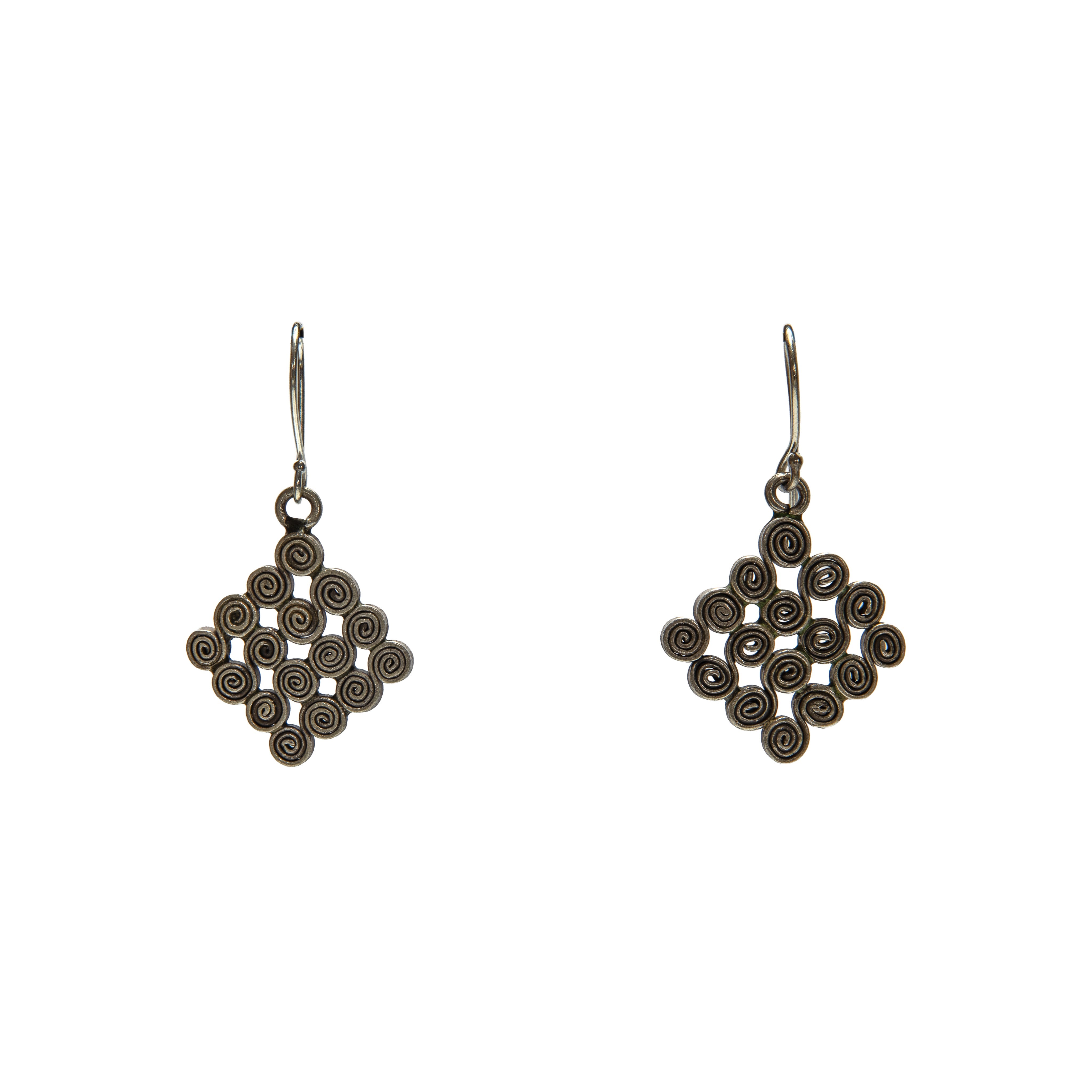 Handcrafted 98% Fine Karen Hill Tribe Silver Diamond Spiral Cluster Earrings, Handmade Jewelry from Chiang Rai Thailand - Lalanna Design