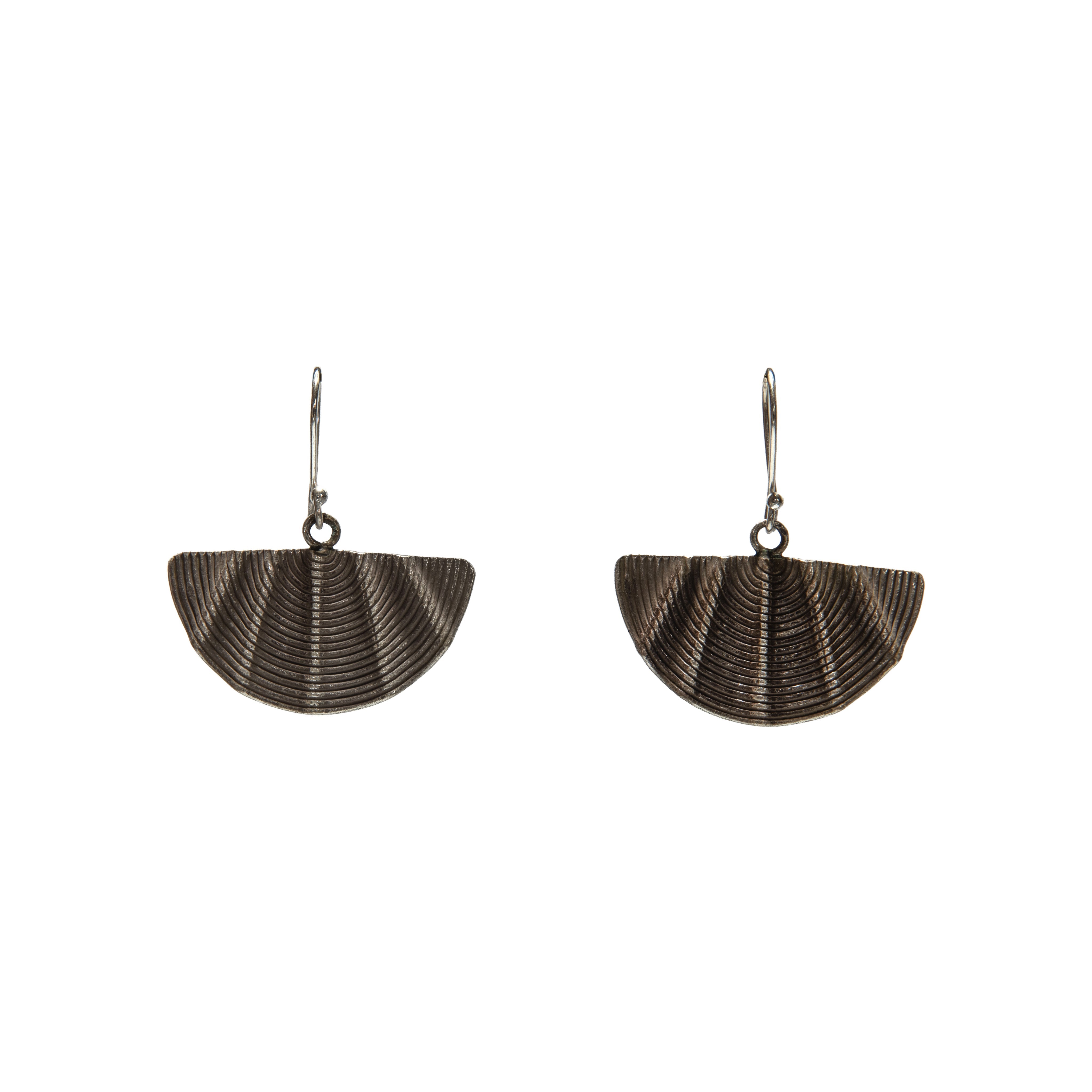 Handcrafted 98% Fine Karen Hill Tribe Silver Grooved Fan-Shaped Drop Earrings, Handmade Jewelry from Chiang Rai Thailand - Lalanna Design