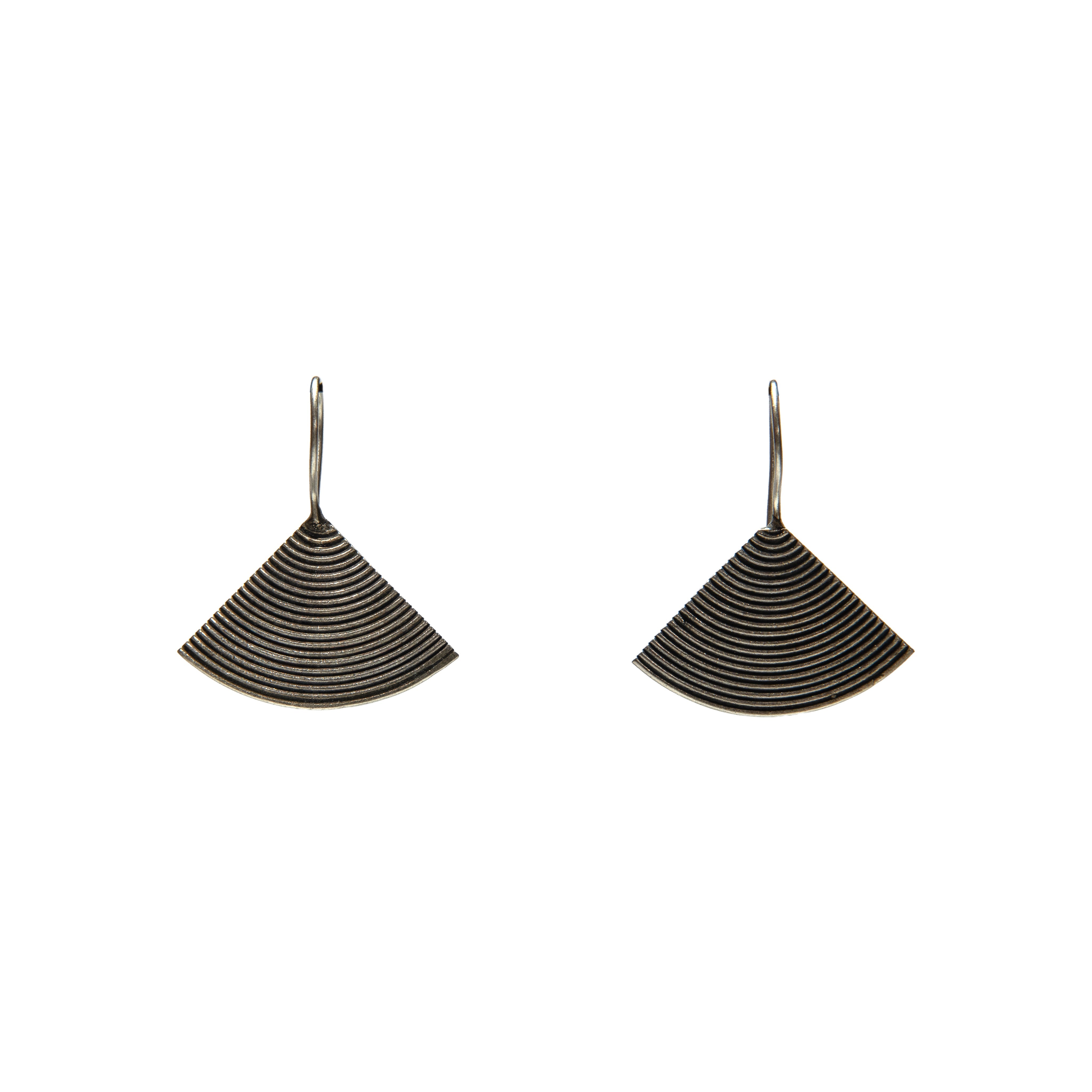 Handcrafted 98% Fine Karen Hill Tribe Silver Ridged Fan-Shaped Drop Earrings, Handmade Jewelry from Chiang Rai Thailand - Lalanna Design