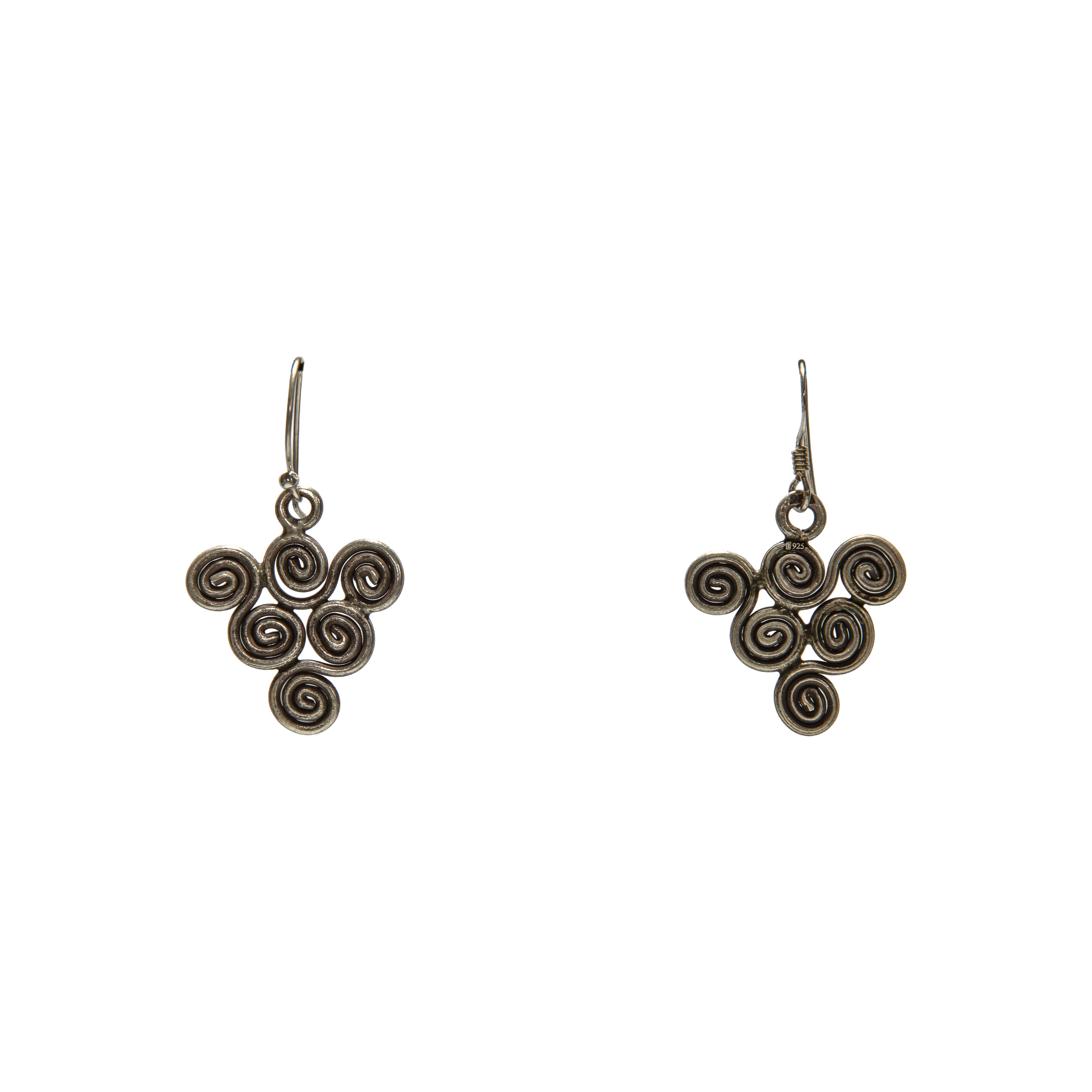 Handcrafted 98% Fine Karen Hill Tribe Silver Six-Spiral Cluster Drop Earrings, Handmade Jewelry from Chiang Rai Thailand - Lalanna Design