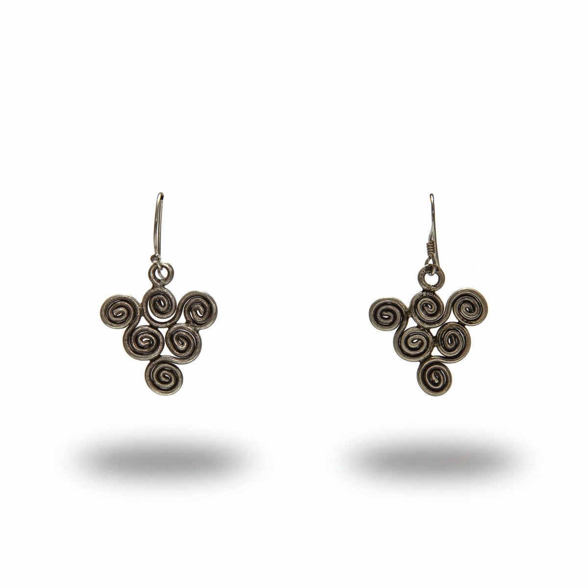 Handcrafted 98% Fine Karen Hill Tribe Silver Six-Spiral Cluster Drop Earrings, Handmade Jewelry from Chiang Mai Thailand - Lalanna Design