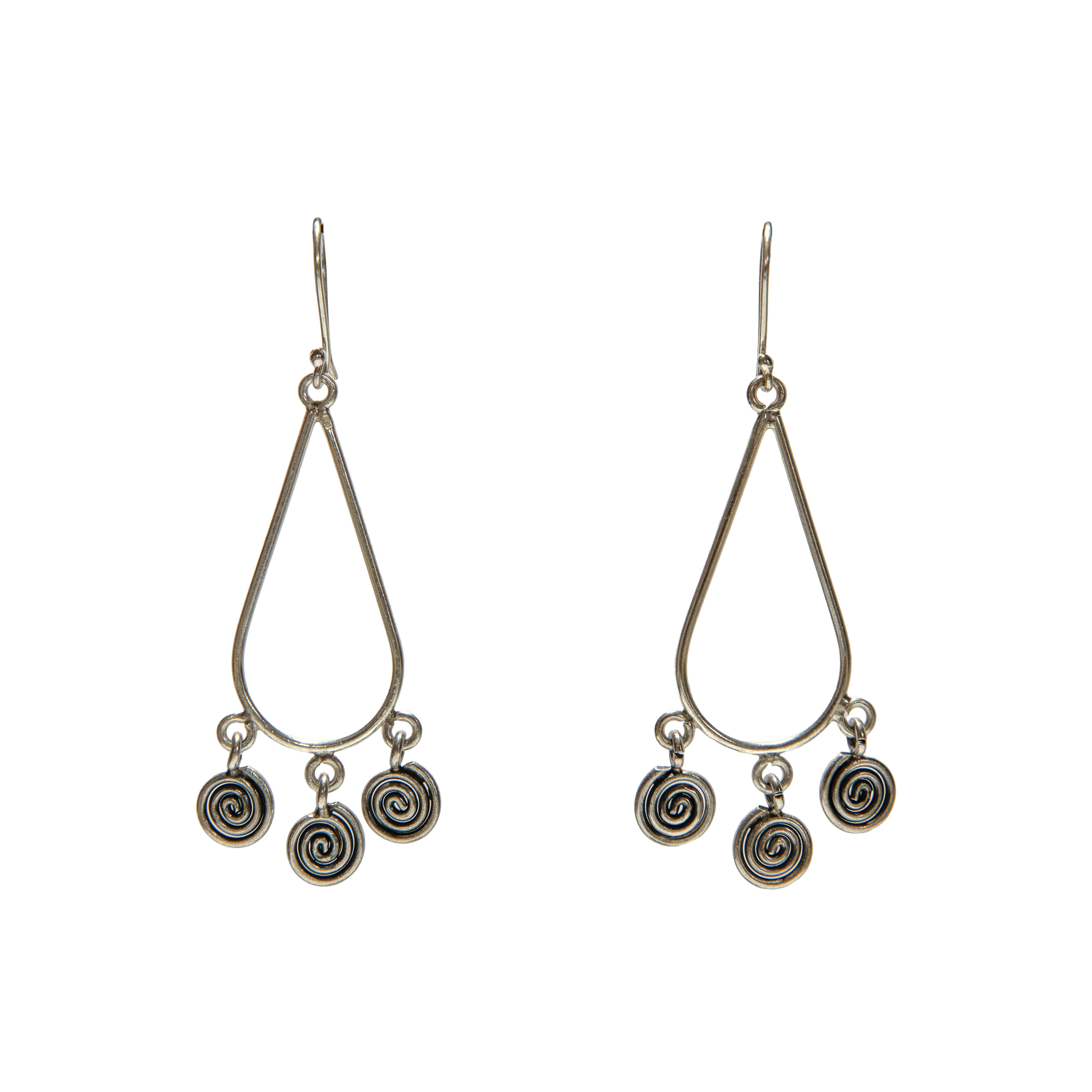 Handcrafted 98% Fine Karen Hill Tribe Silver Teardrop Spiral Charm Earrings, Handmade Jewelry from Chiang Rai Thailand - Lalanna Design