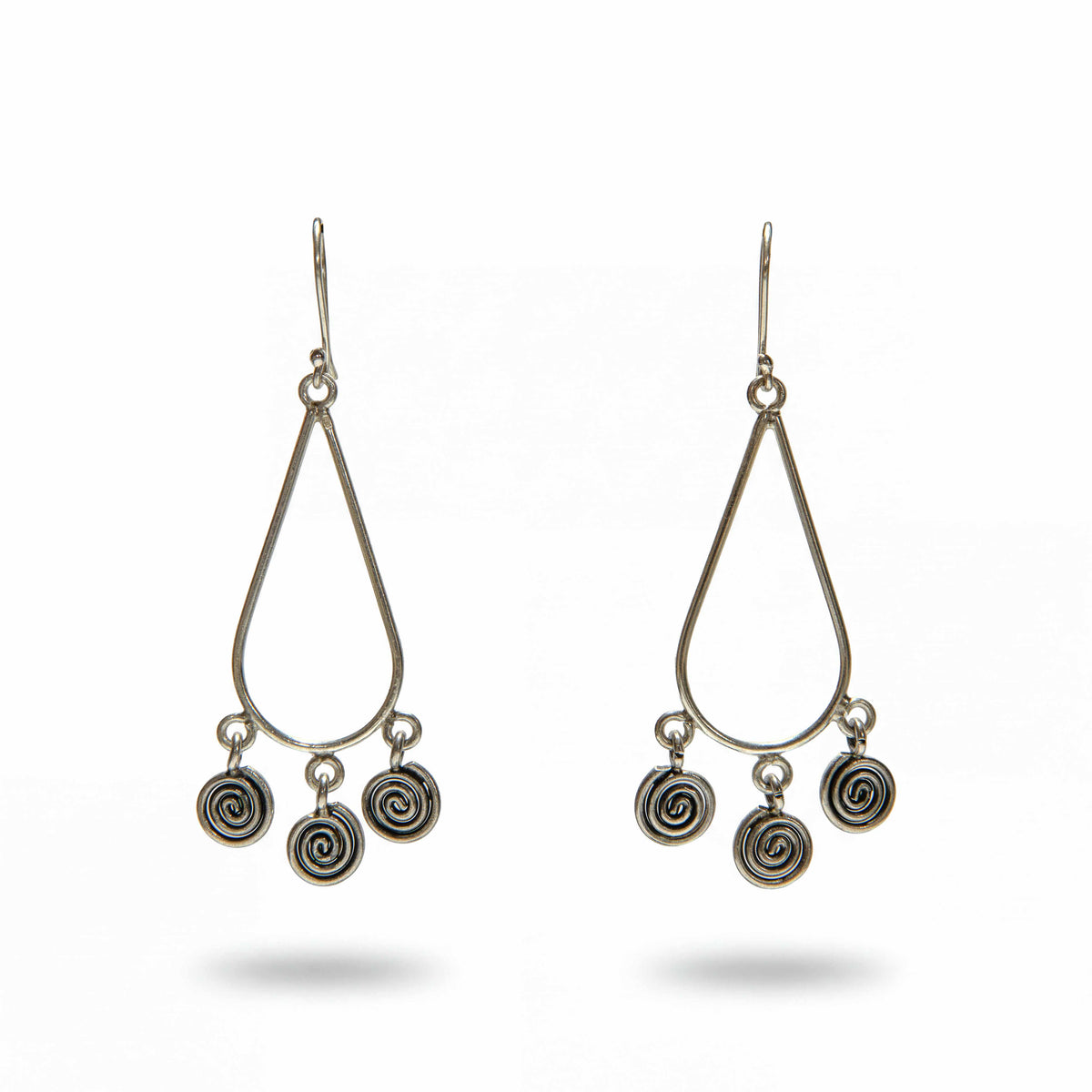 Handcrafted 98% Fine Karen Hill Tribe Silver Teardrop Spiral Charm Earrings, Handmade Jewelry from Chiang Mai Thailand - Lalanna Design