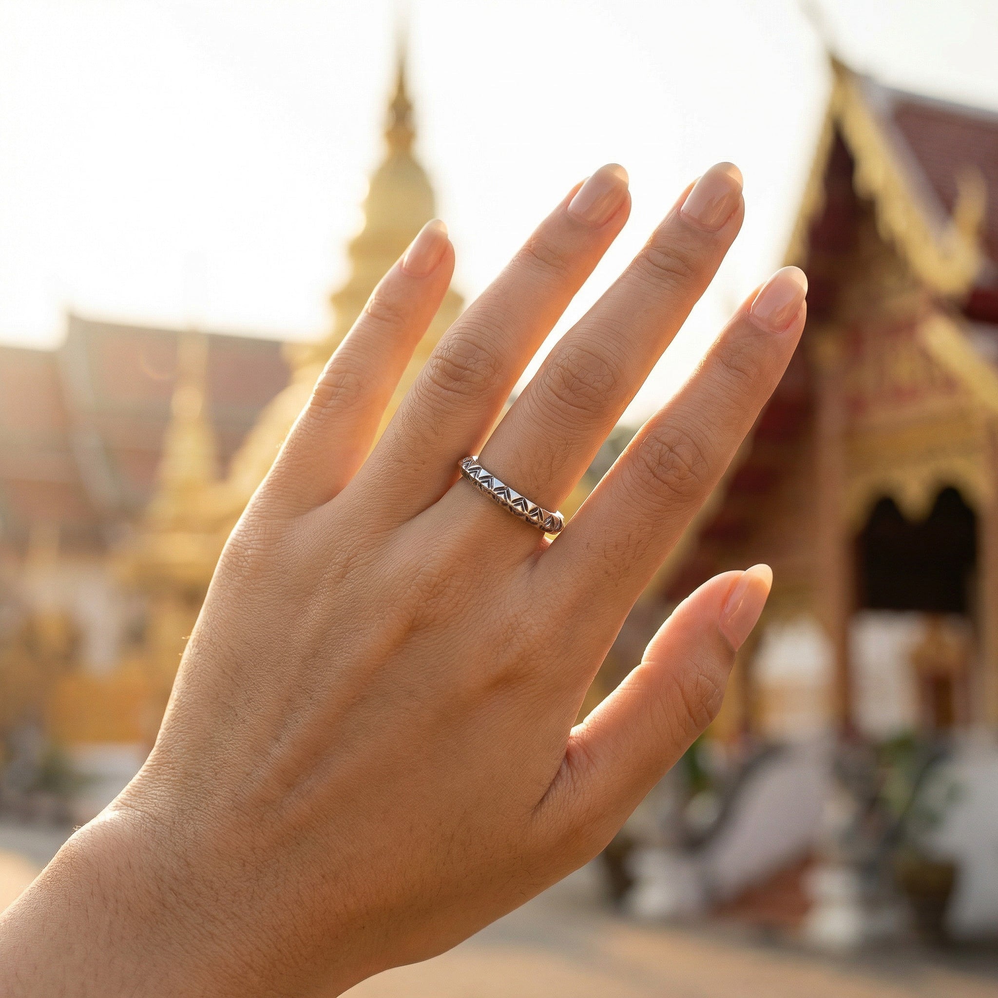 Handcrafted 98% Fine Karen Hill Tribe Silver Triangle Mountain Pattern Ring, Handmade Jewelry from Chiang Rai Thailand - Lalanna Design