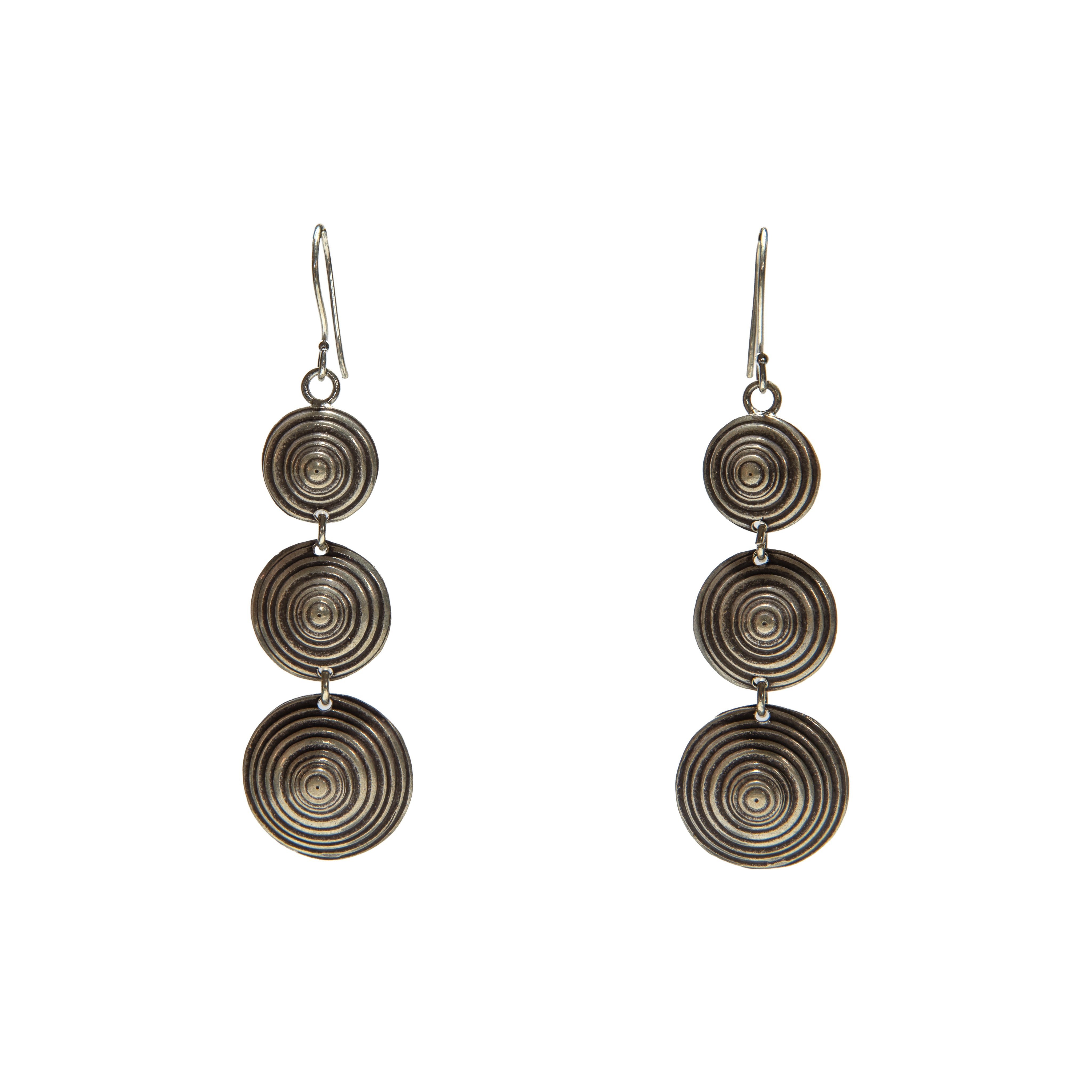 新作 handmade earring 25 Handcrafted Lanna Silver Triple Spiral Drop Earrings