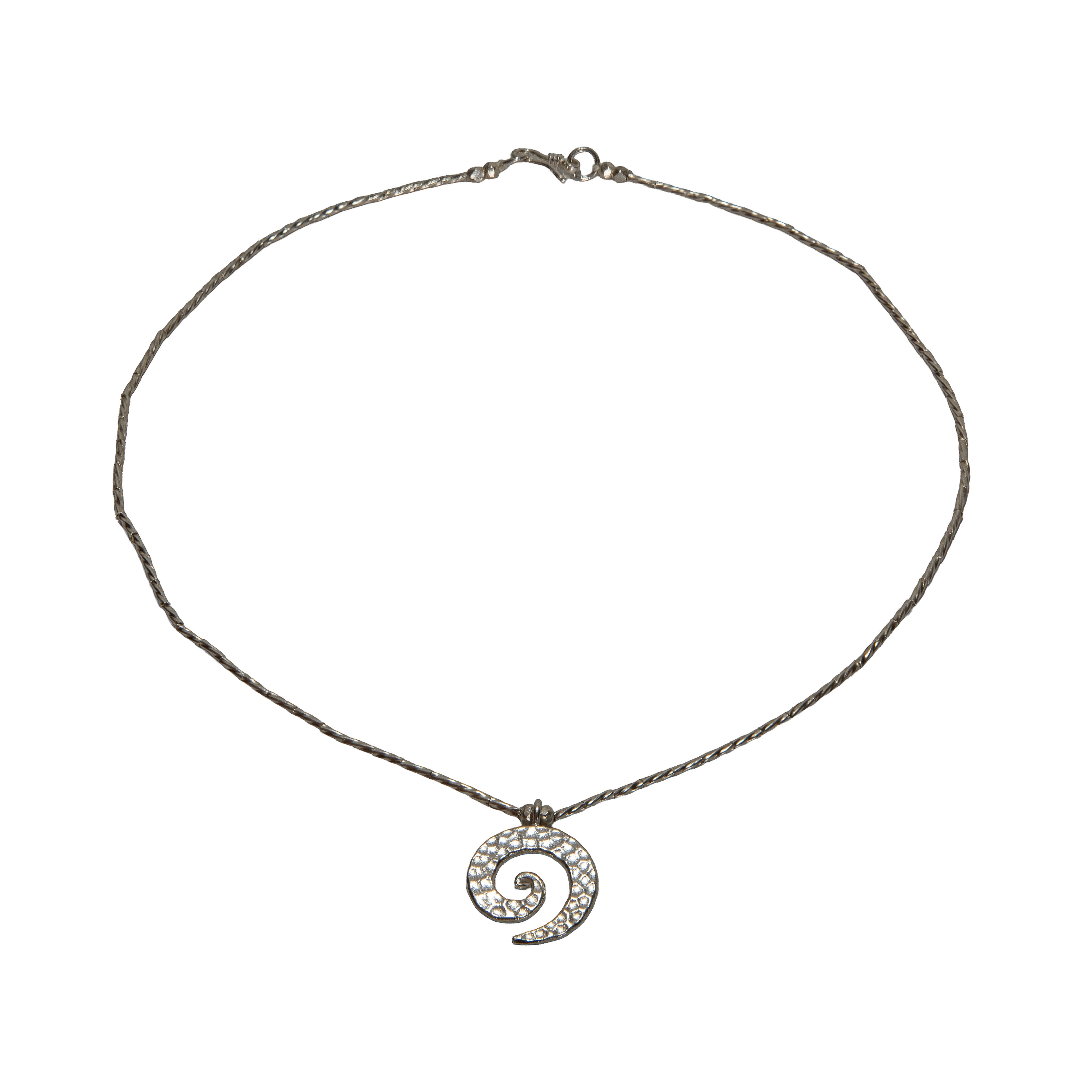 Handcrafted 98% Fine Karen Hill Tribe Silver Twisted Wire Necklace with Textured Spiral Pendant, Handmade Jewelry from Chiang Rai Thailand - Lalanna Design