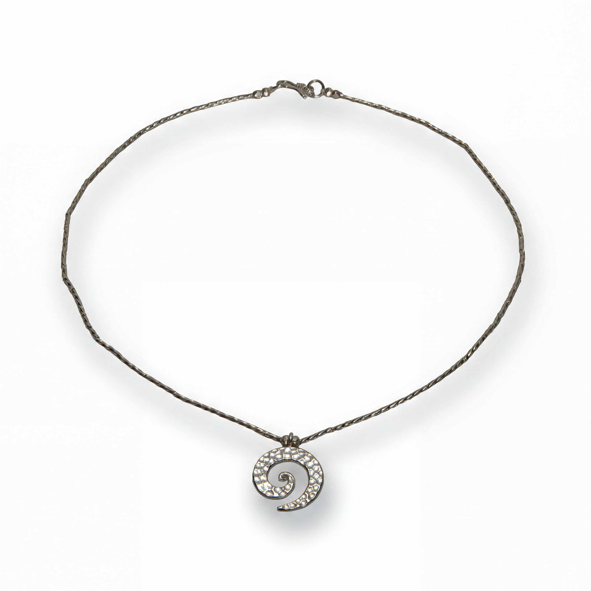 Handcrafted 98% Fine Karen Hill Tribe Silver Twisted Wire Necklace with Textured Spiral Pendant, Handmade Jewelry from Chiang Mai Thailand - Lalanna Design