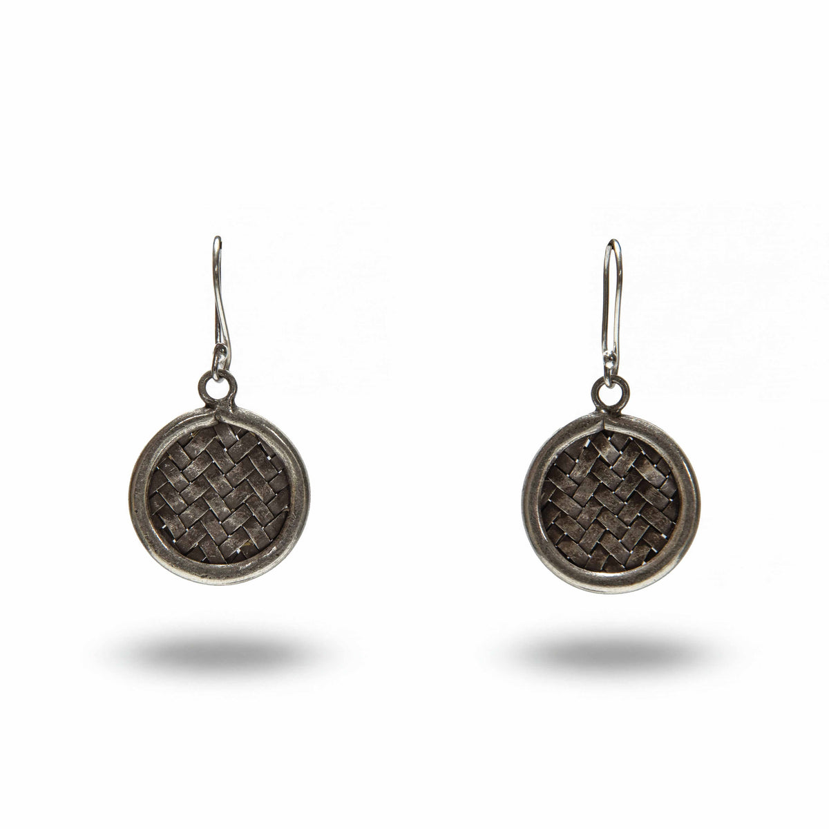 Handcrafted 98% Fine Karen Hill Tribe Silver Woven Basket Disc Earrings, Handmade Jewelry from Chiang Mai Thailand - Lalanna Design