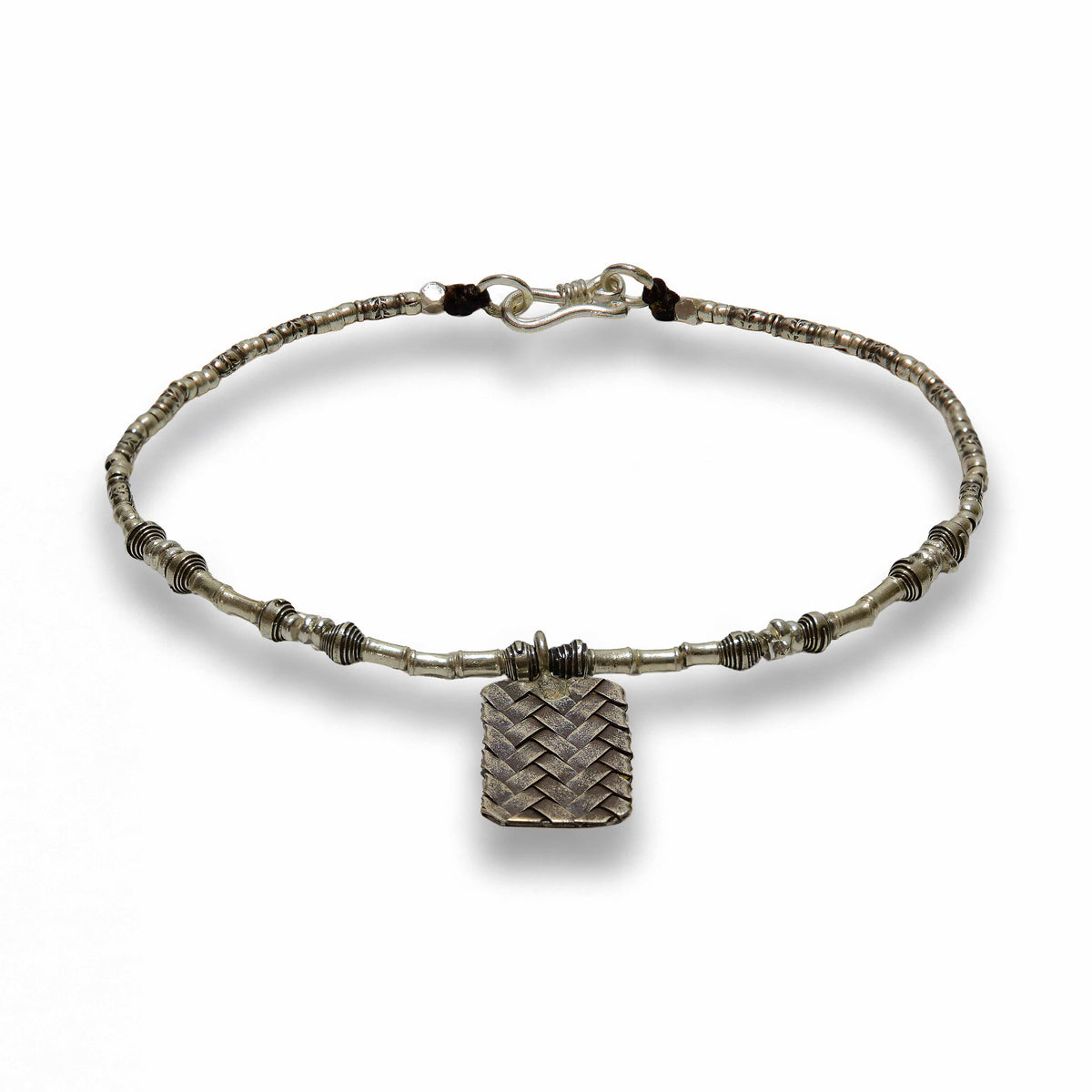 Handcrafted 98% Fine Karen Hill Tribe Woven Silver Rectangle Anklet - Handmade Jewelry from Chiang Mai Thailand - Lalanna Design