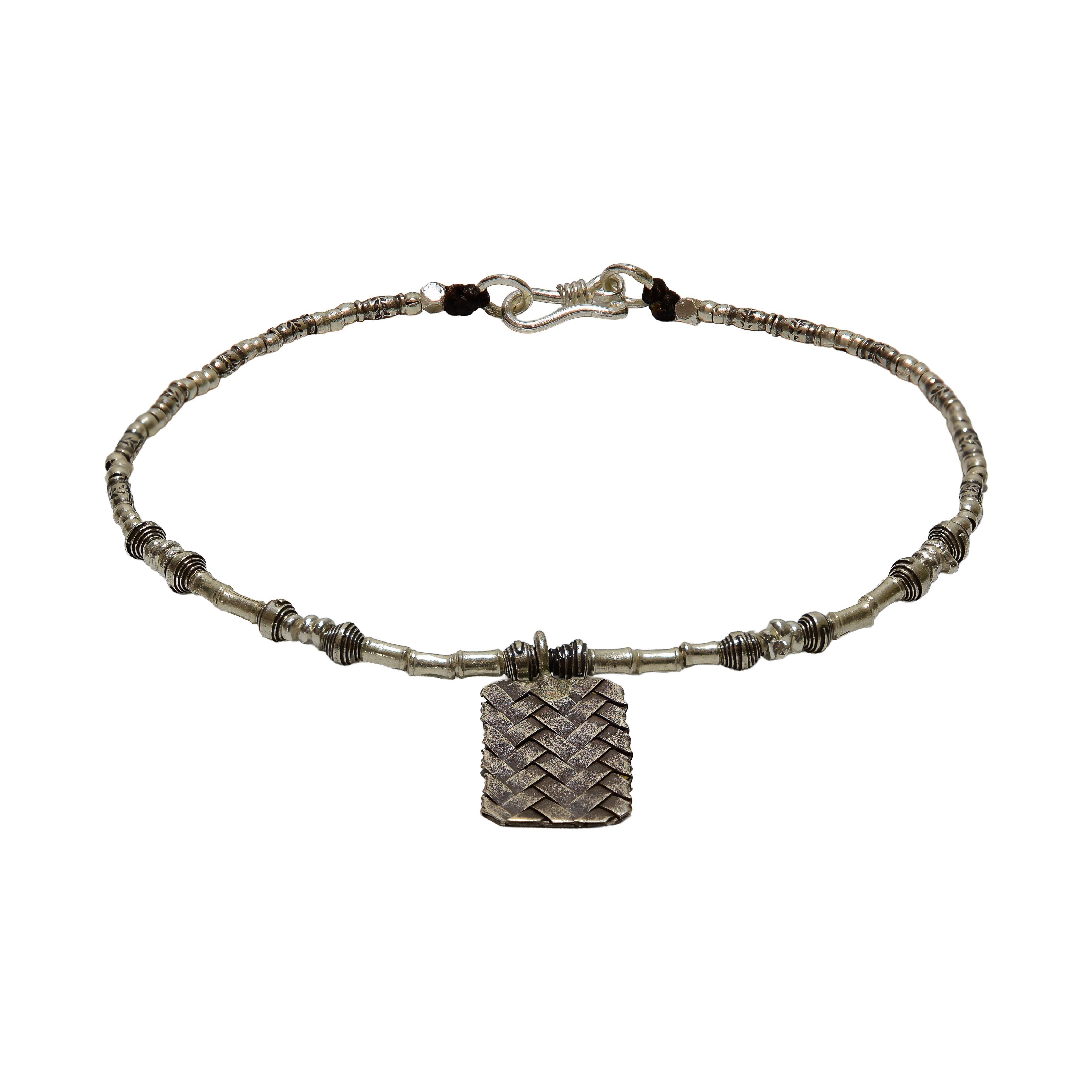 Handcrafted 98% Fine Karen Hill Tribe Woven Silver Rectangle Anklet - Handmade Jewelry from Chiang Mai Thailand - Lalanna Design