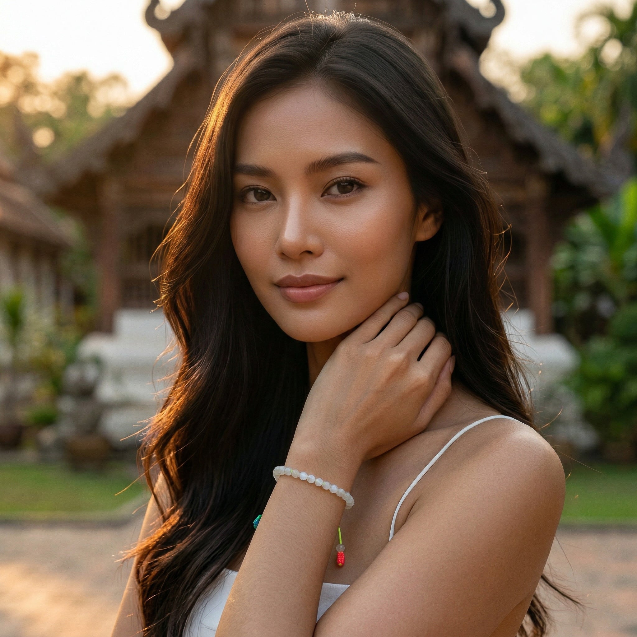 Handcrafted Adjustable Moonstone Bracelet with Knotted Cord from Chiang Mai Thailand - Lalanna Design