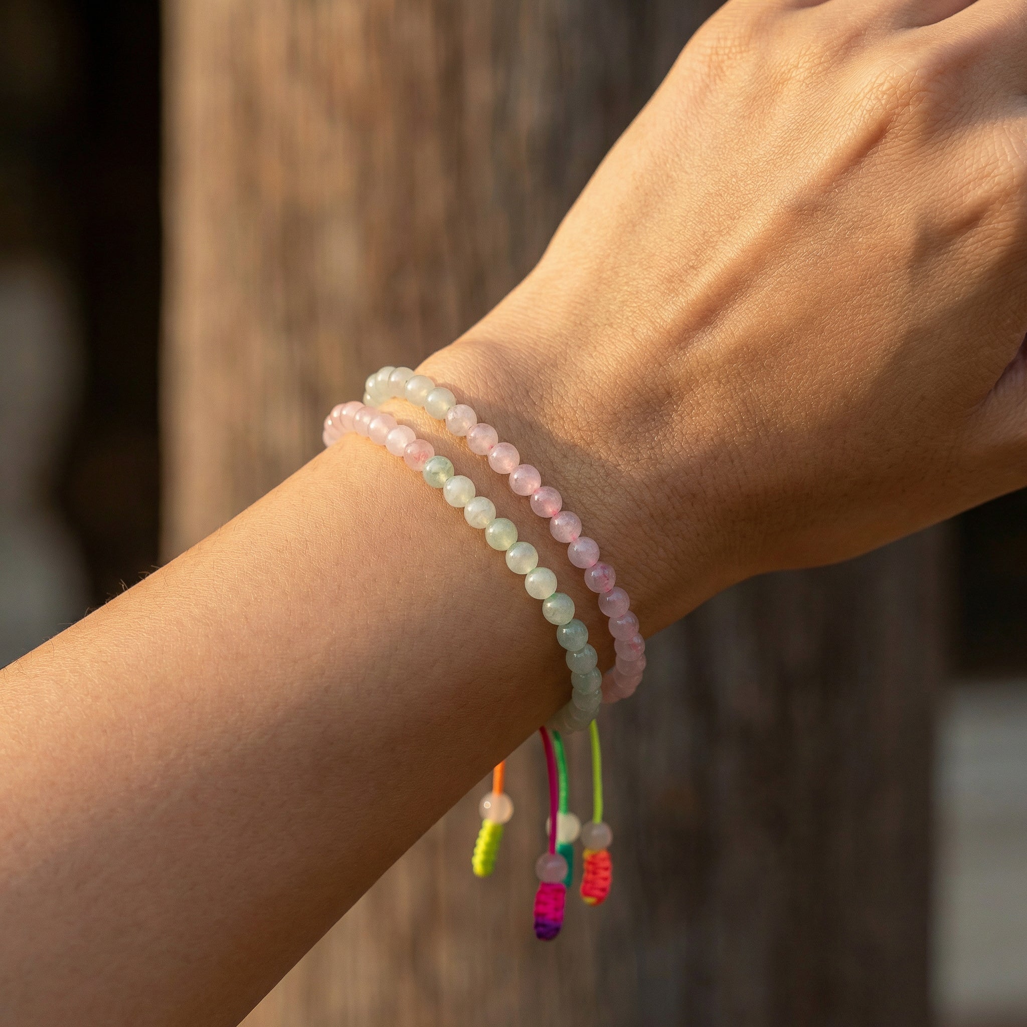 Handcrafted Adjustable Moonstone Bracelet with Knotted Cord from Chiang Mai Thailand - Lalanna Design