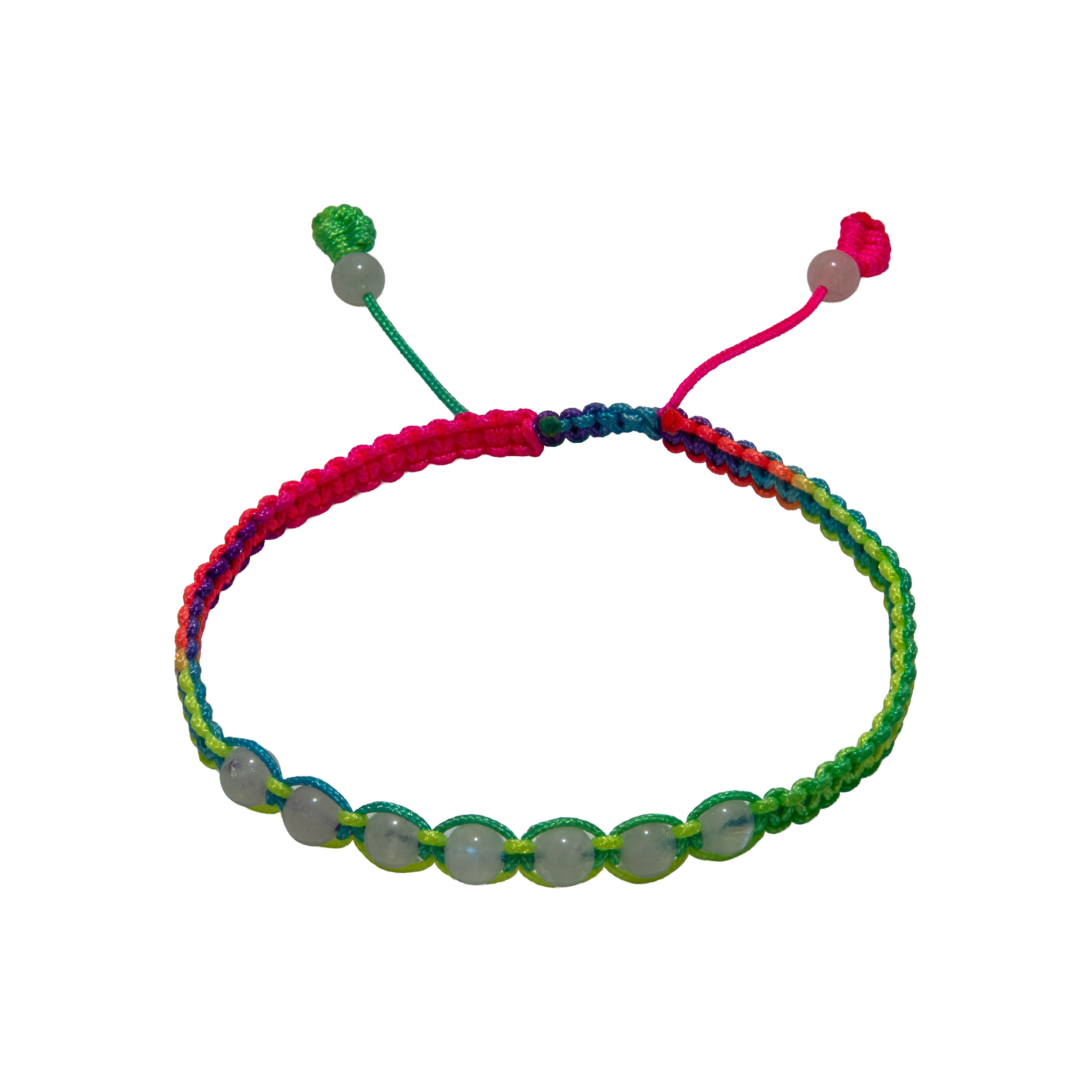 Handcrafted Adjustable Neon Bracelet with Moonstone Beads from Chiang Mai Thailand - Lalanna Design