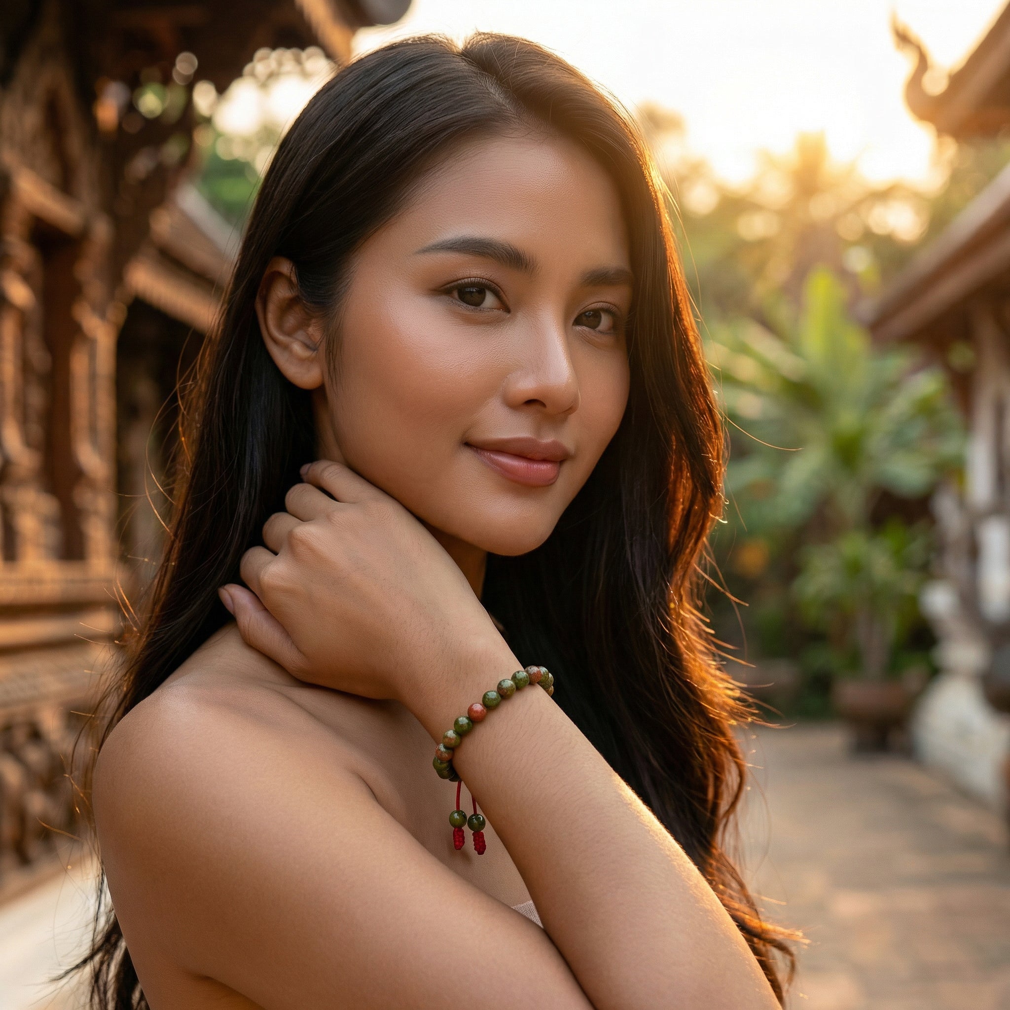 Handcrafted Adjustable Unakite Bracelet from Chiang Mai Thailand - Lalanna Design