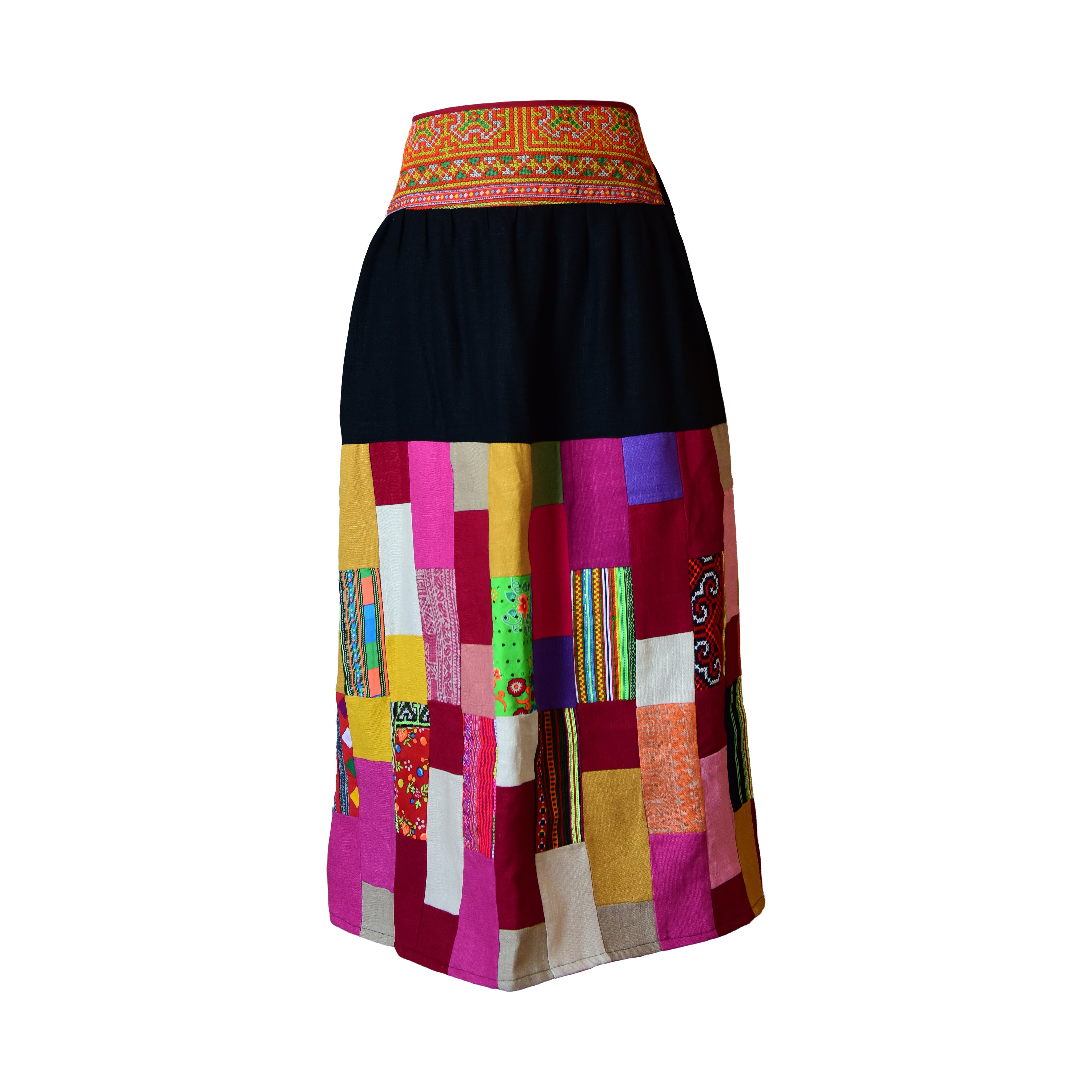 Handcrafted Authentic Hmong Skirt Colorful Patchwork Pattern from Chiang Rai Thailand - Lalanna Design