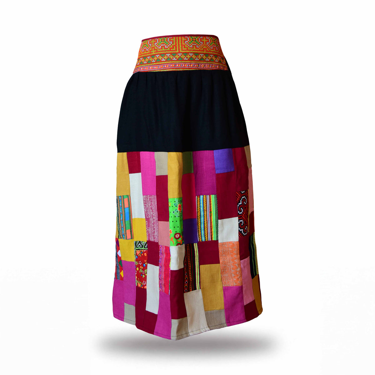 Handcrafted Authentic Hmong Skirt Colorful Patchwork Pattern from Chiang Mai Thailand - Lalanna Design