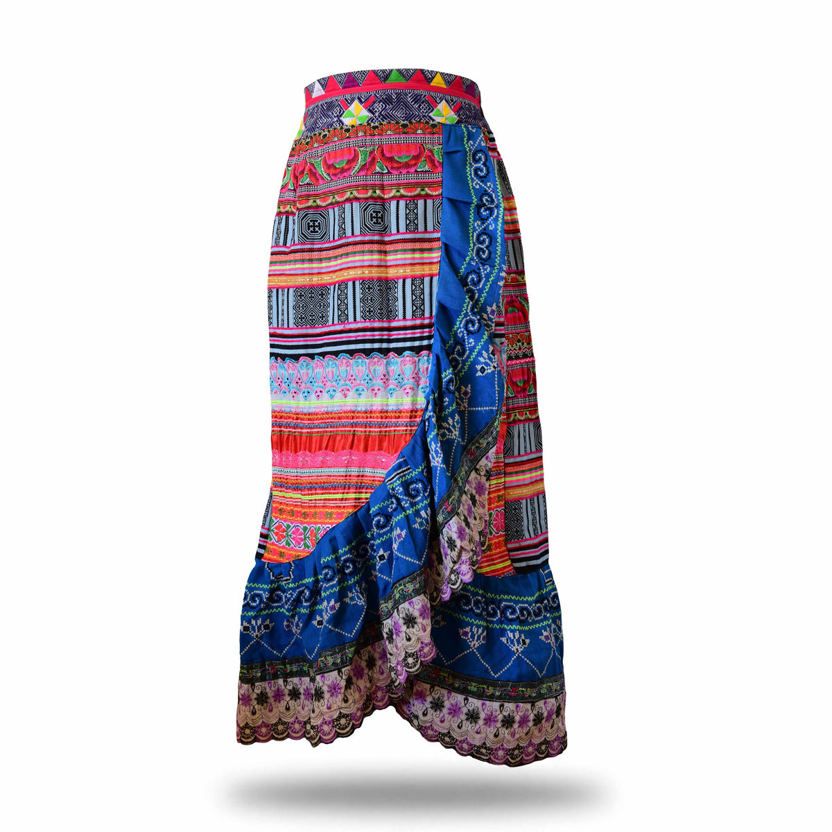 Handcrafted Authentic Hmong Skirt Multicolor Embroidered Hill Tribe Patterns from Chiang Mai Thailand - Lalanna Design