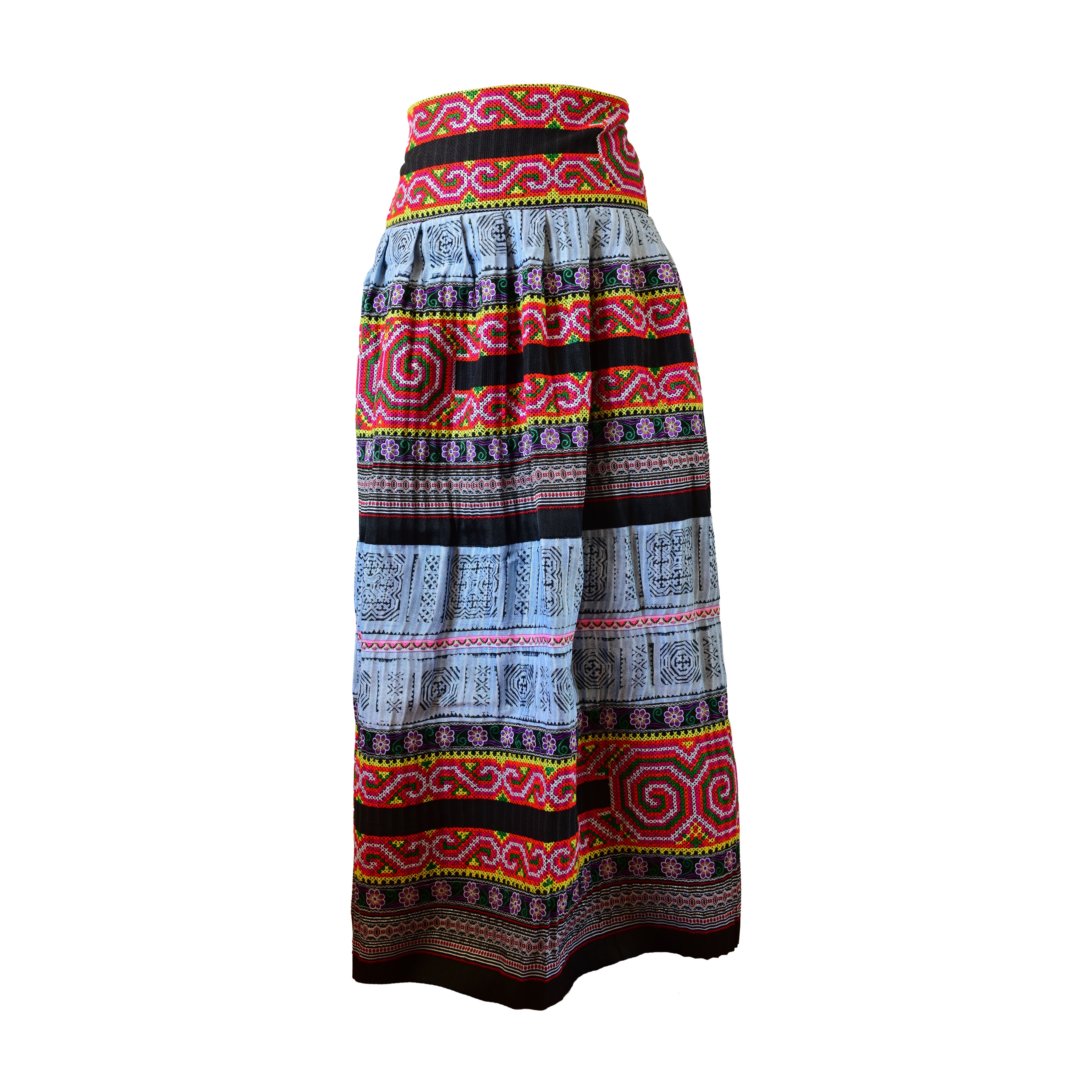 Handcrafted Authentic Hmong Skirt Rainbow Tribal Motifs from Chiang Rai Thailand - Lalanna Design