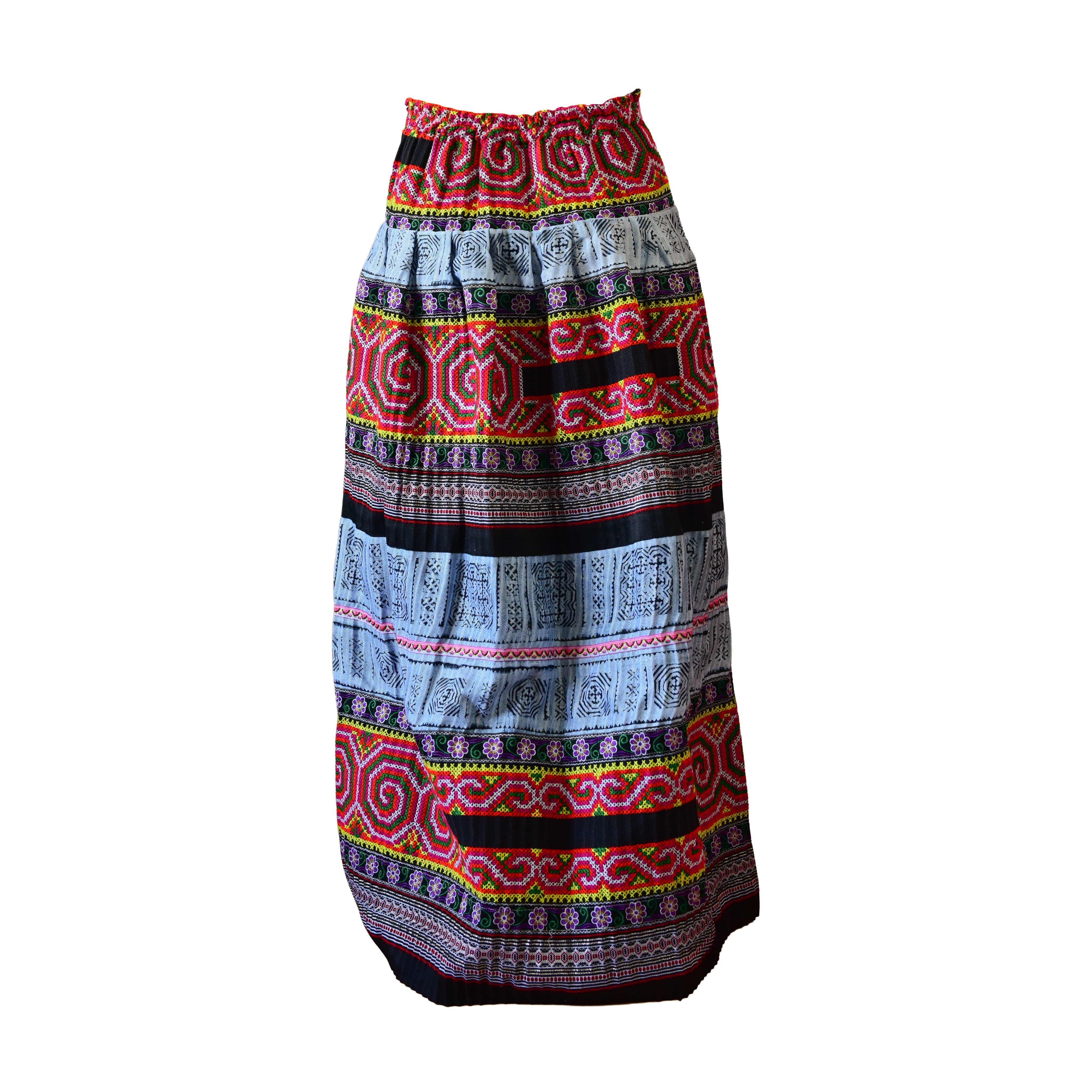 Handcrafted Authentic Hmong Skirt Rainbow Tribal Motifs from Chiang Mai Thailand - Lalanna Design