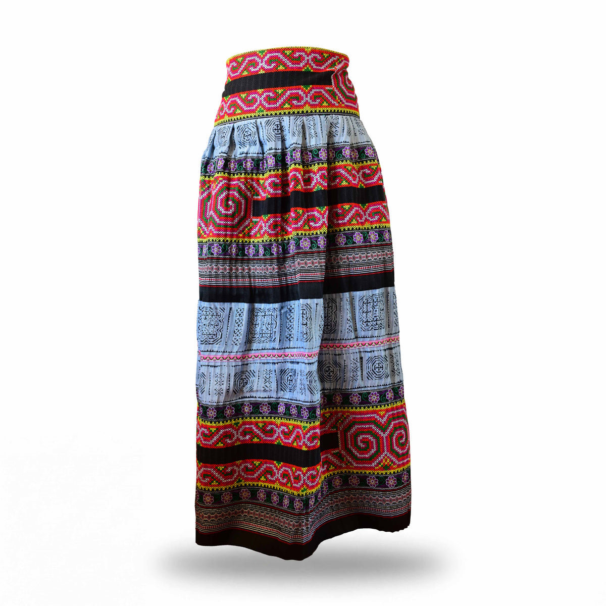 Handcrafted Authentic Hmong Skirt Rainbow Tribal Motifs from Chiang Mai Thailand - Lalanna Design