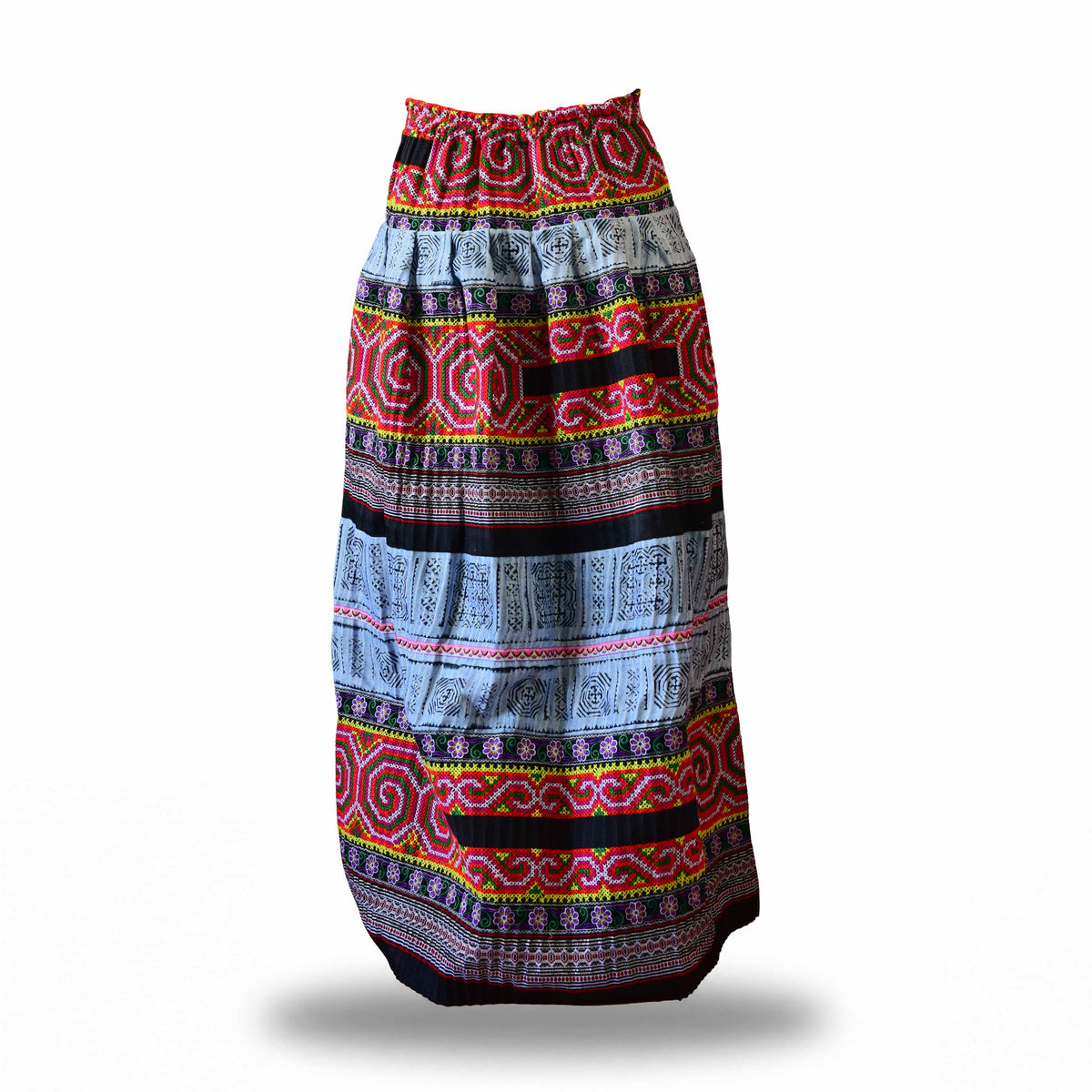 Handcrafted Authentic Hmong Skirt Rainbow Tribal Motifs from Chiang Mai Thailand - Lalanna Design