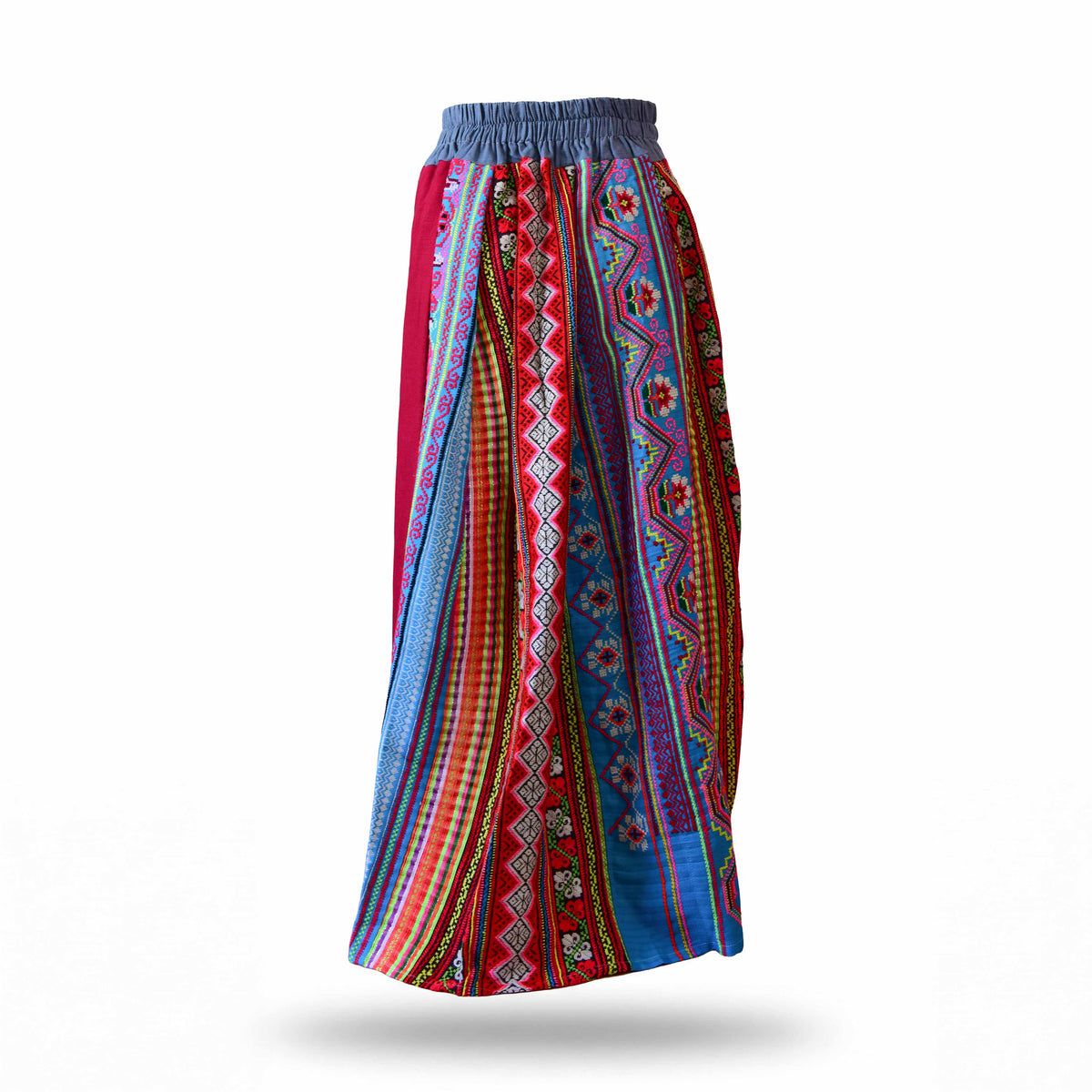 Handcrafted Authentic Hmong Skirt Red Embroidered with Beaded Tassels from Chiang Mai Thailand - Lalanna Design