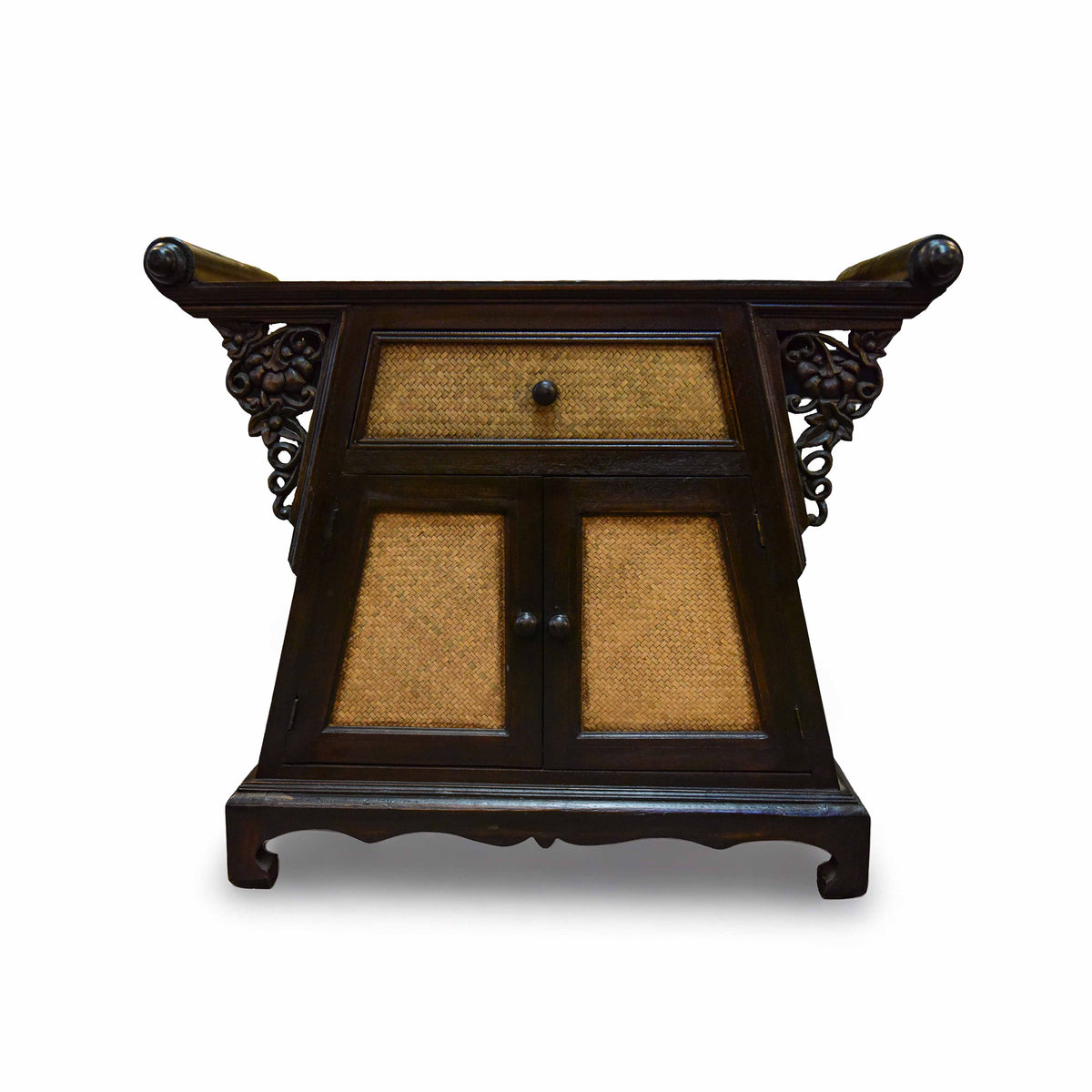 Handcrafted Cabinet in Solid Thai Hardwood with Woven Bamboo and Carved Grape Brackets from Chiang Mai Thailand - Lalanna Design