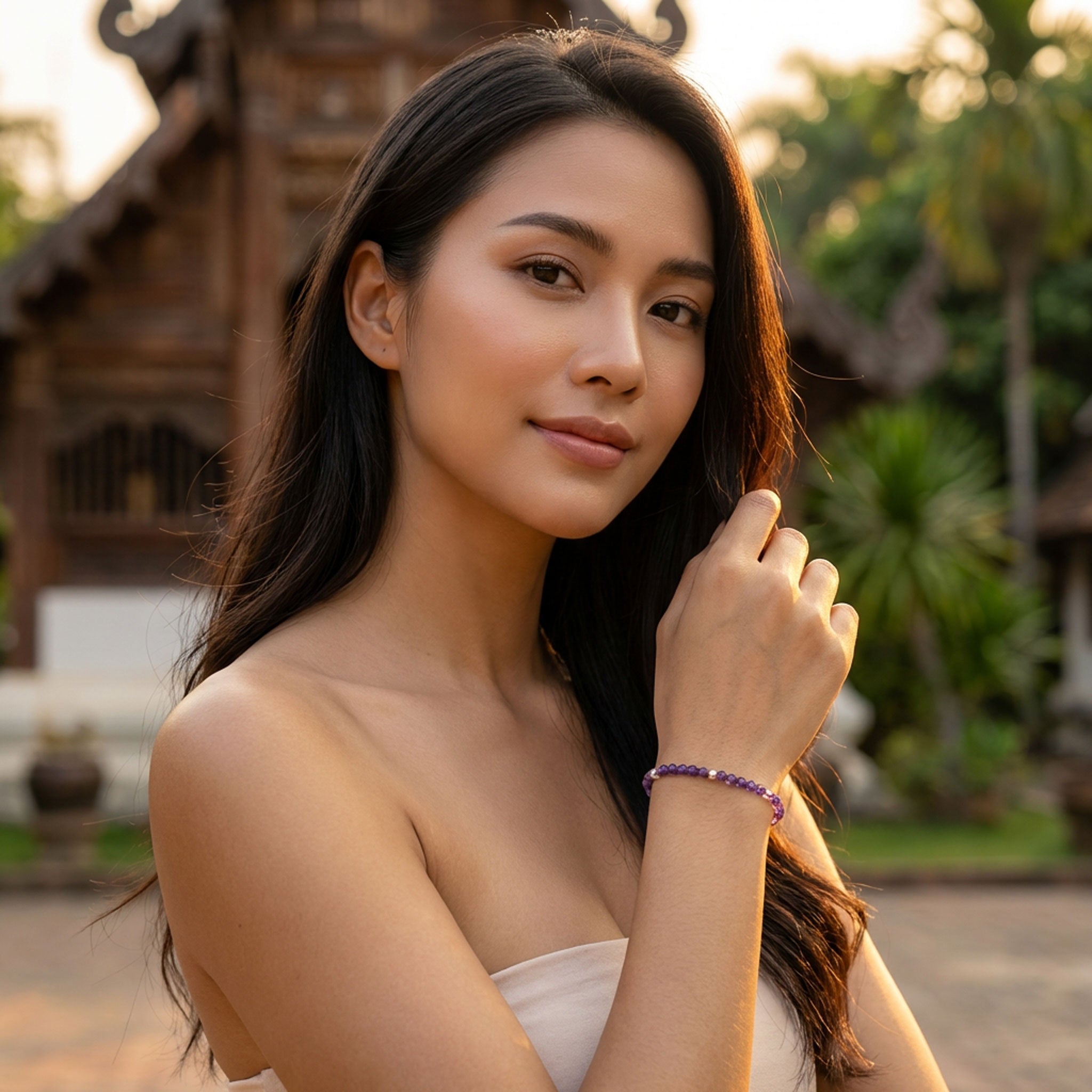 Handcrafted Faceted Amethyst Bracelet with Silver Beads from Chiang Mai Thailand - Lalanna Design