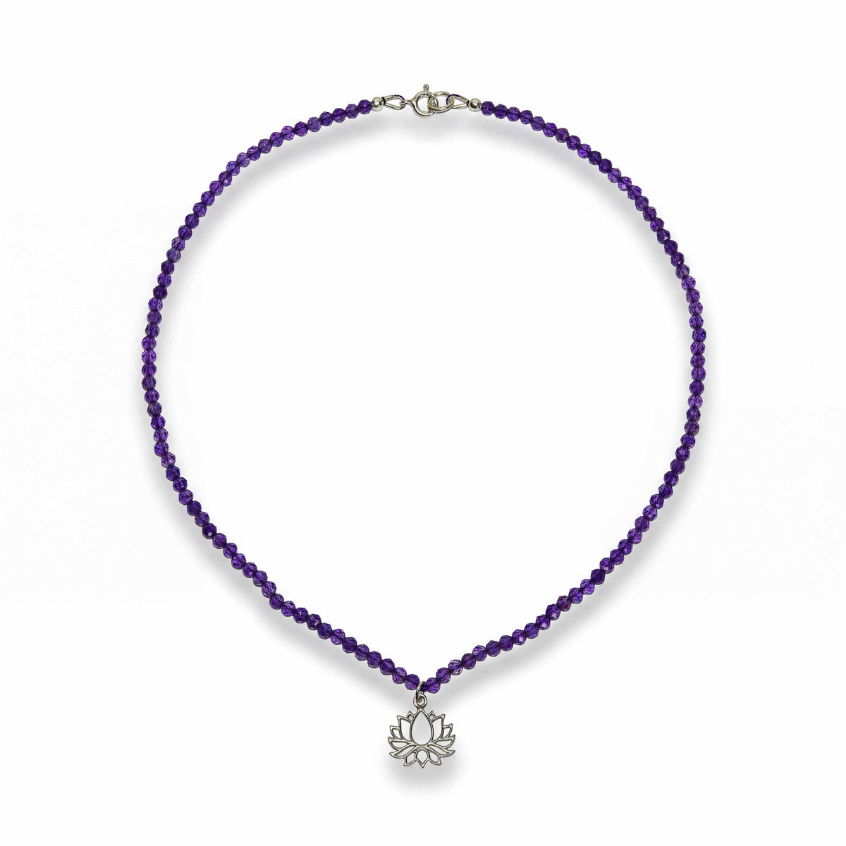 Handcrafted Faceted Amethyst Necklace with Silver Lotus Pendant, Handmade Jewelry from Chiang Mai Thailand - Lalanna Design