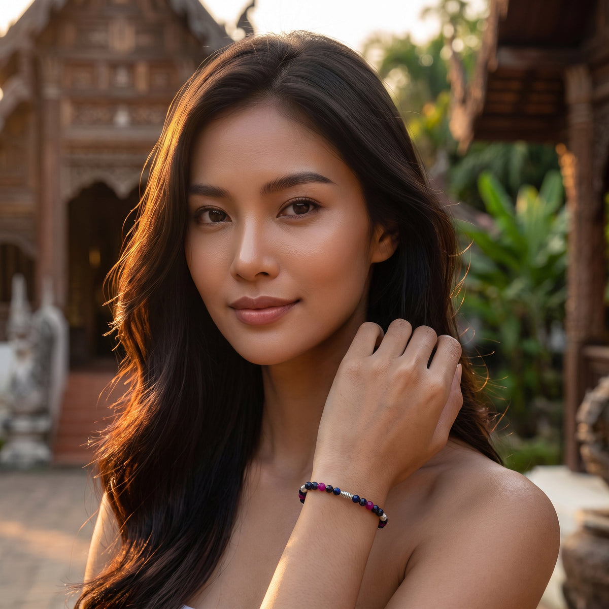 Handcrafted Bracelet Faceted Blue Sapphire and Ruby Bracelet with Silver Spacers, Handmade Jewelry from Chiang Mai Thailand - Lalanna Design