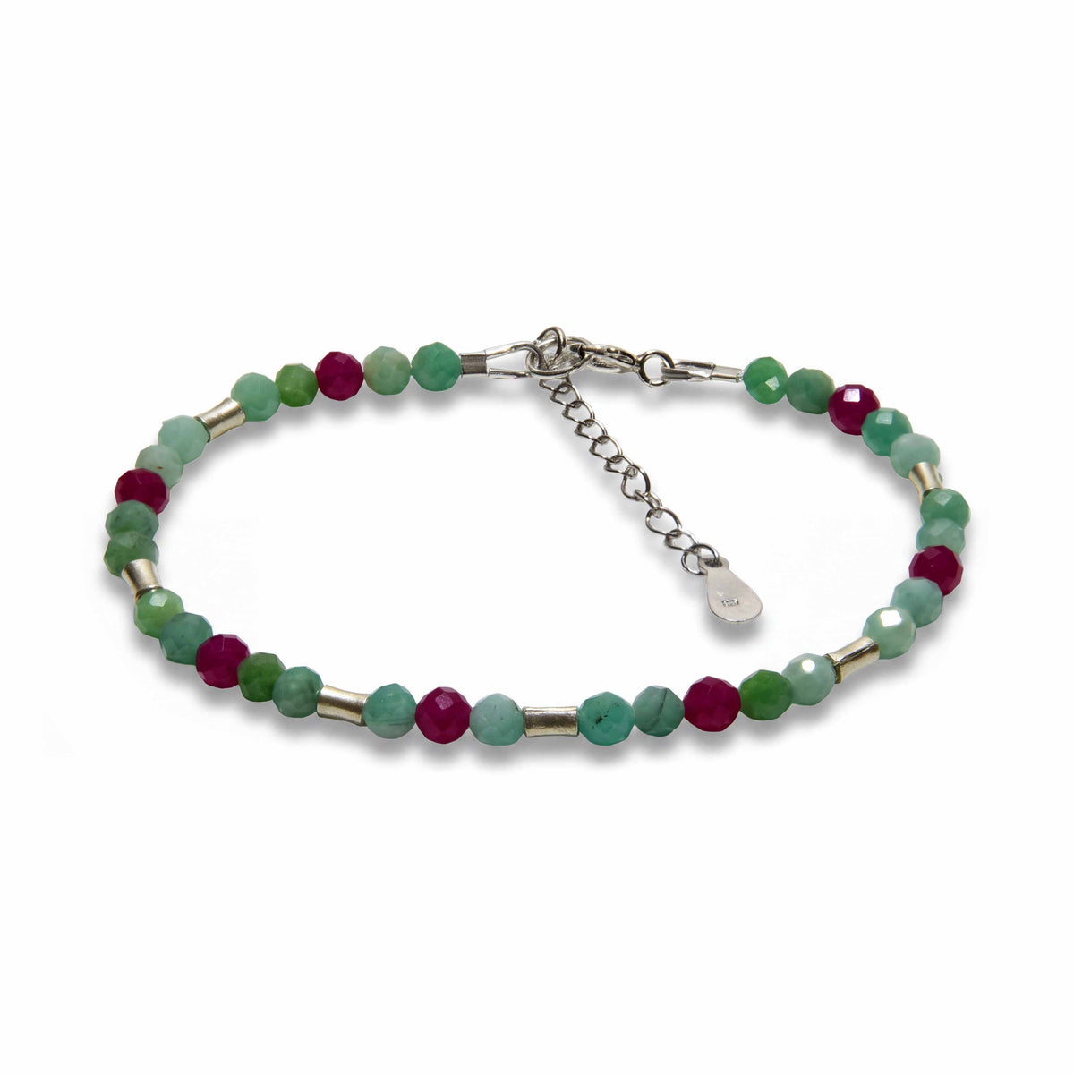 Handcrafted Bracelet Faceted Emerald and Ruby Bracelet with Silver Spacers, Handmade Jewelry from Chiang Mai Thailand - Lalanna Design