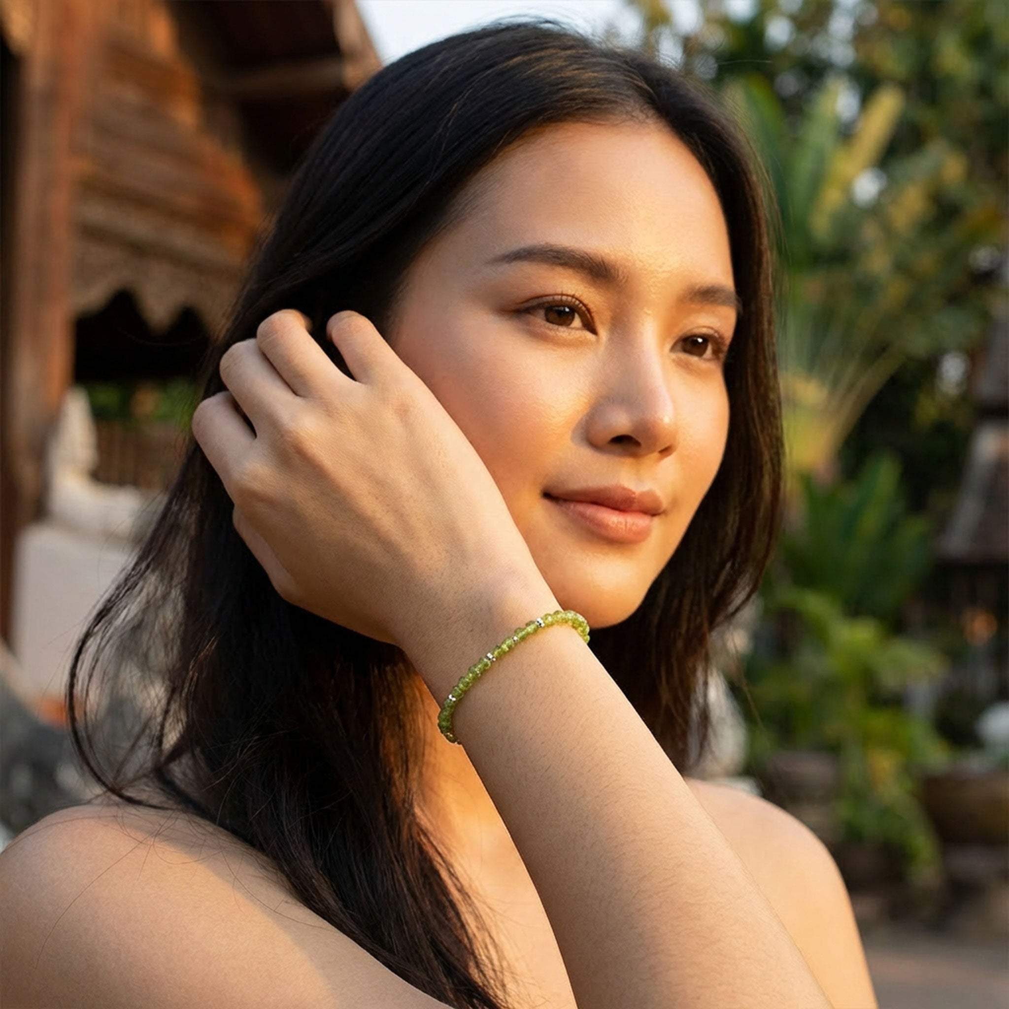 Handcrafted Faceted Peridot Bracelet with Silver Spacer from Chiang Mai Thailand - Lalanna Design