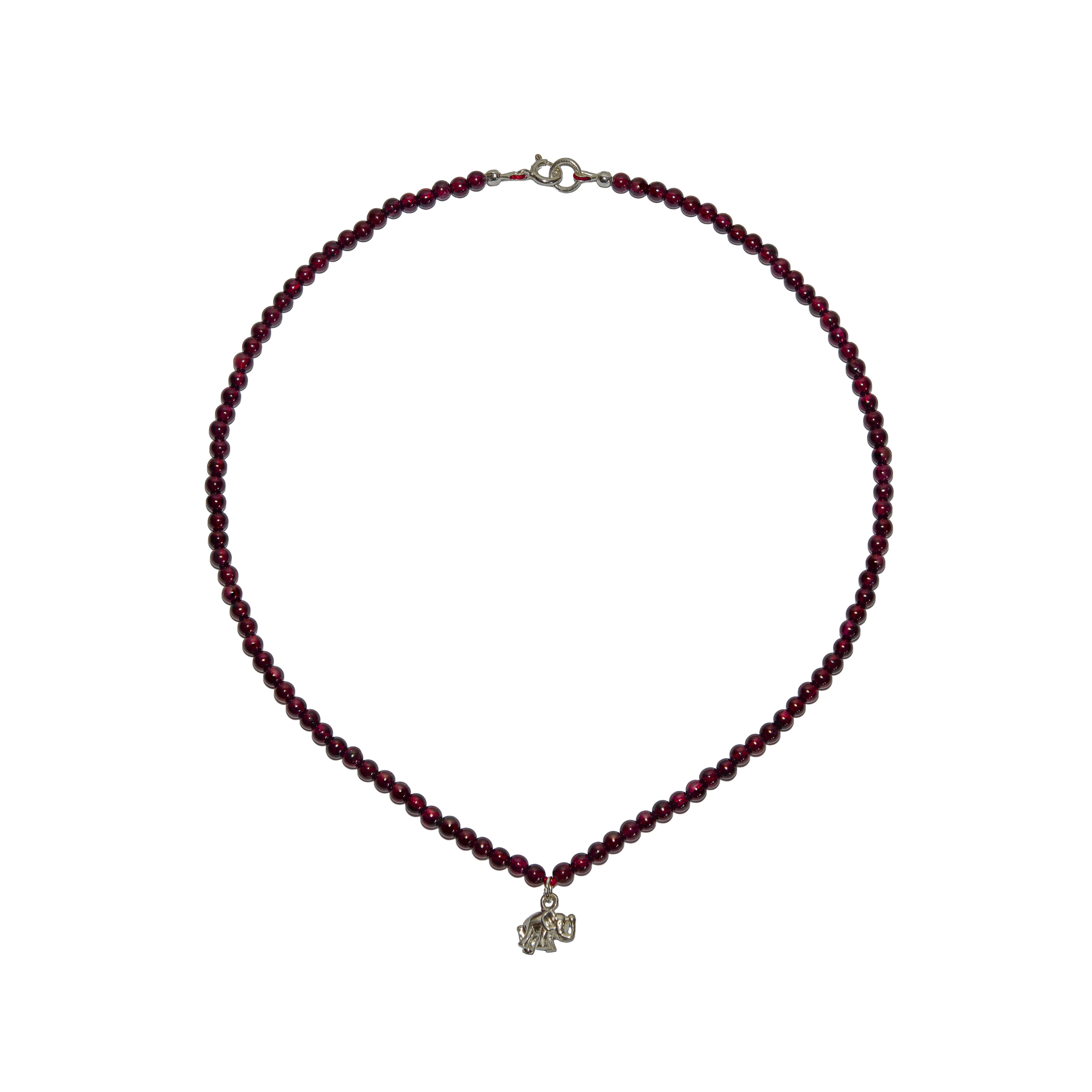 Handcrafted Garnet Necklace with Silver Elephant Pendant from Chiang Mai Thailand - Lalanna Design