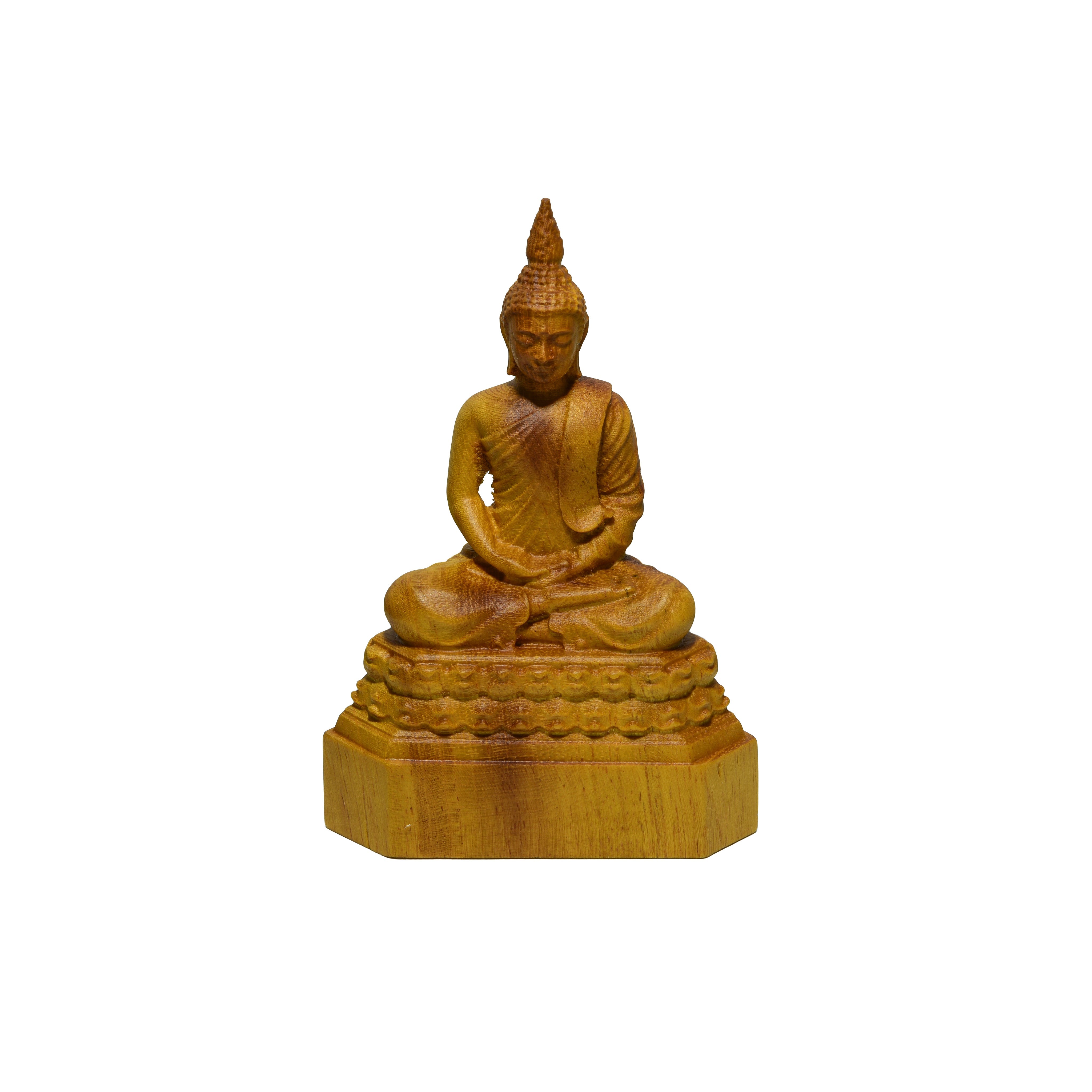 Handcrafted Hand-carved Meditating Buddha Statue in Premium Jackfruit Wood – Lanna Artisan Craft from Chiang Rai Thailand - Lalanna Design