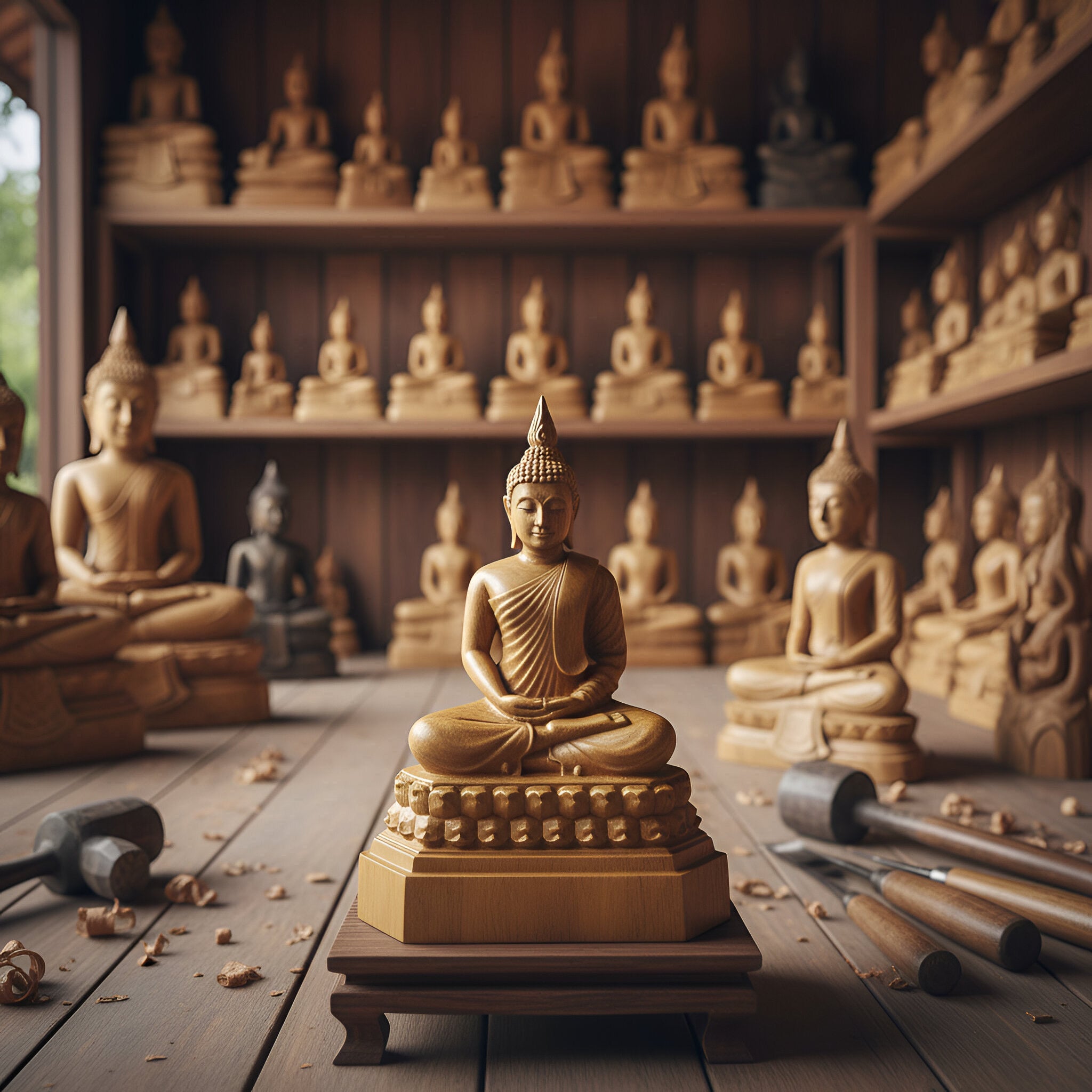 Handcrafted Hand-carved Meditating Buddha Statue in Premium Jackfruit Wood – Lanna Artisan Craft from Chiang Rai Thailand - Lalanna Design