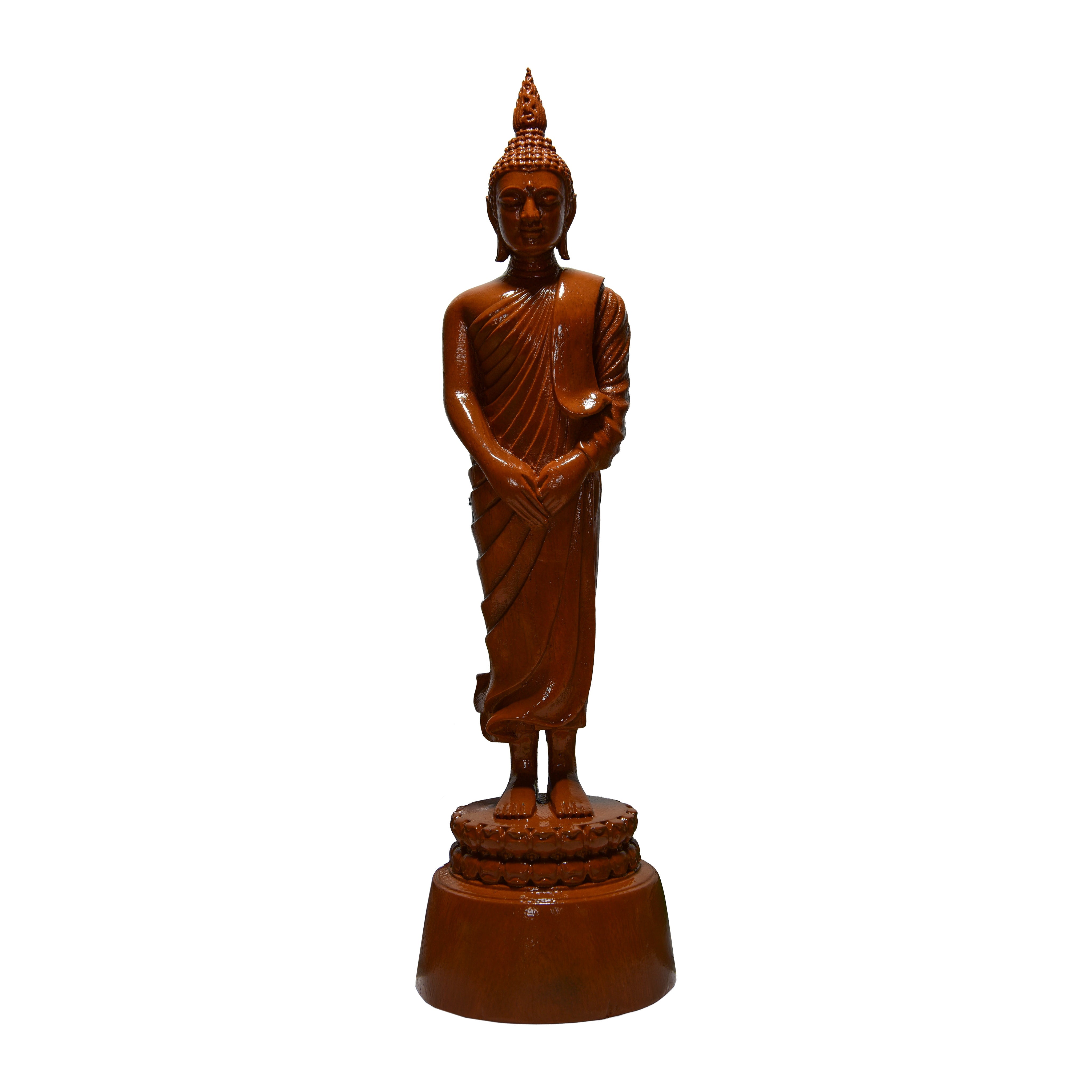 Handcrafted Hand-carved Standing Buddha Statue in Premium Jackfruit Wood – Lanna Artisan Craft from Chiang Rai Thailand - Lalanna Design