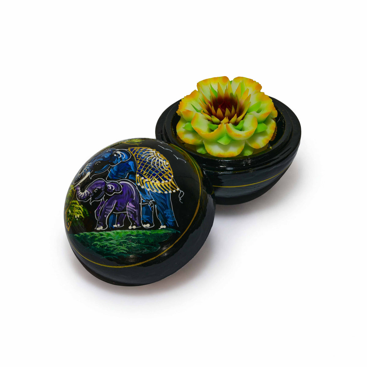 Handcrafted Hand-Carved Thai Soap Resembling Carnation Flower in Hand-Painted Lacquer Box - Decorative Gift from Chiang Mai Thailand - Lalanna Design