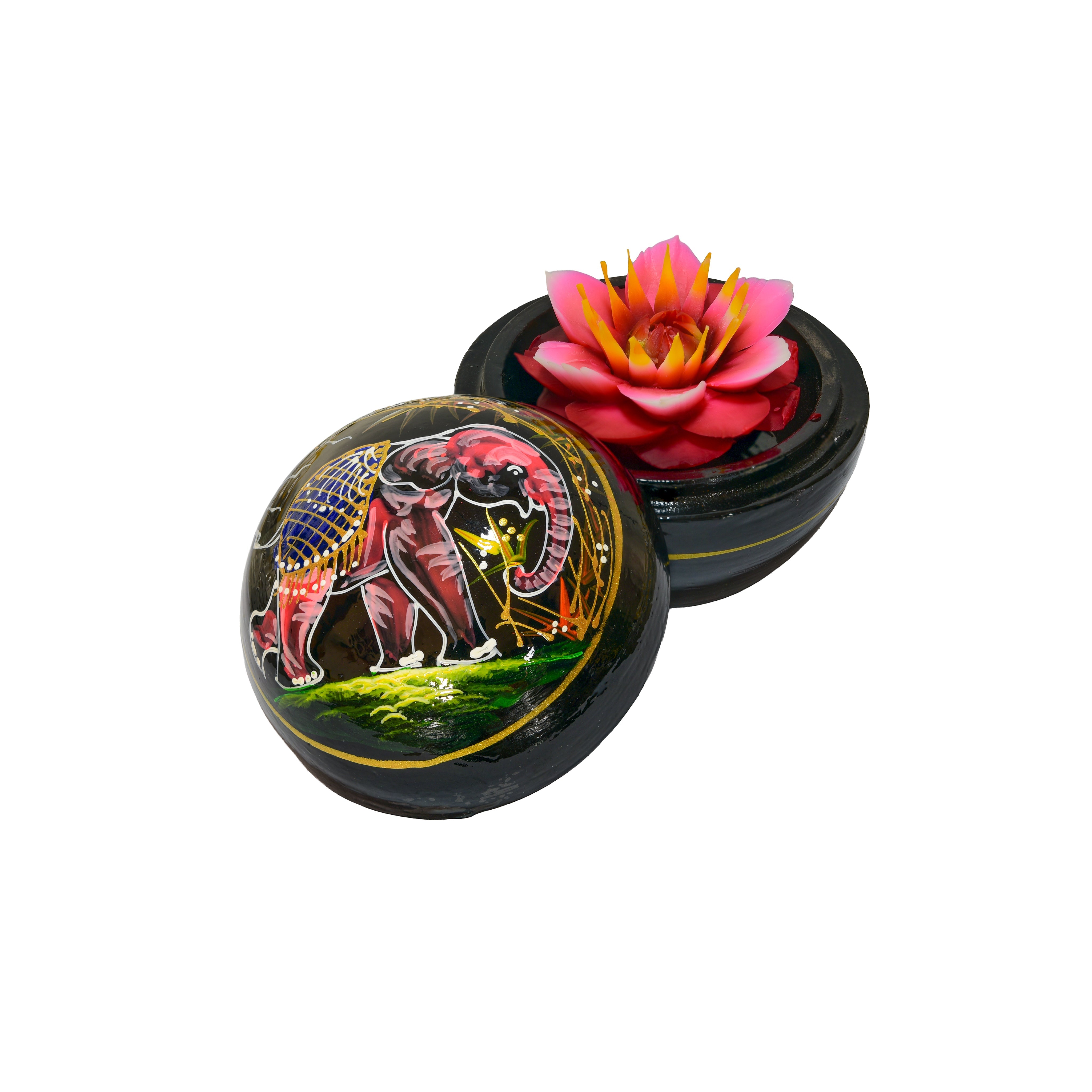 Handcrafted Hand-Carved Thai Soap Resembling Lotus Flower in Hand-Painted Lacquer Box - Decorative Gift from Chiang Rai Thailand - Lalanna Design
