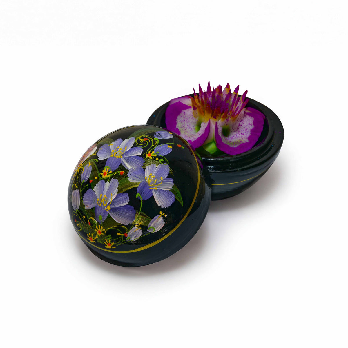 Handcrafted Hand-Carved Thai Soap Resembling Orchid Flower in Hand-Painted Lacquer Box - Decorative Gift from Chiang Mai Thailand - Lalanna Design