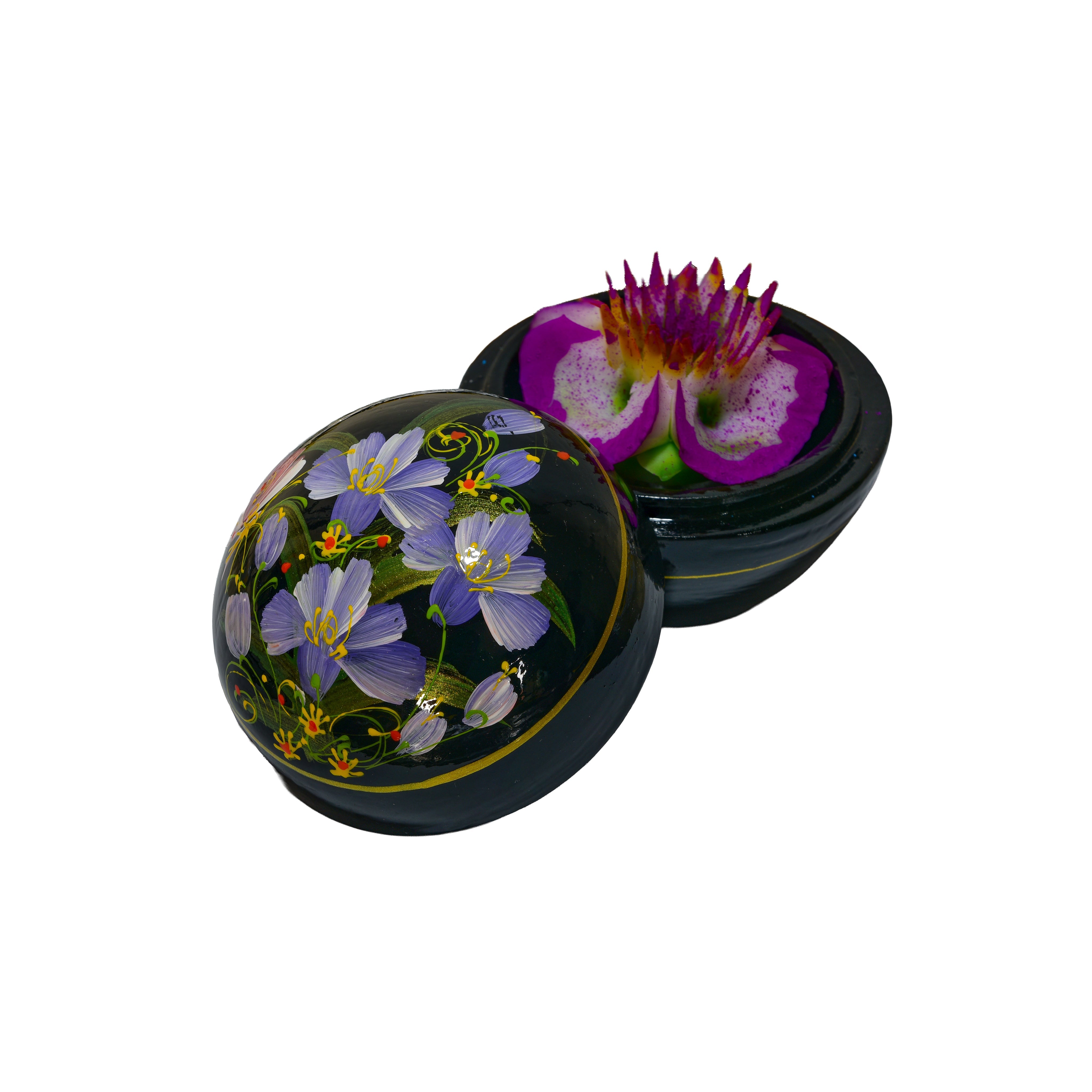 Handcrafted Hand-Carved Thai Soap Resembling Orchid Flower in Hand-Painted Lacquer Box - Decorative Gift from Chiang Rai Thailand - Lalanna Design