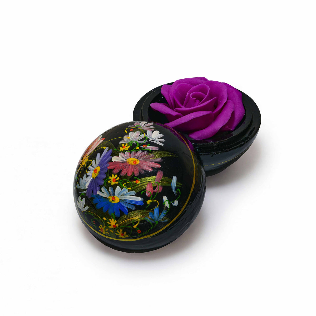 Handcrafted Hand-Carved Thai Soap Resembling Rose Flower in Hand-Painted Lacquer Box - Decorative Gift from Chiang Mai Thailand - Lalanna Design