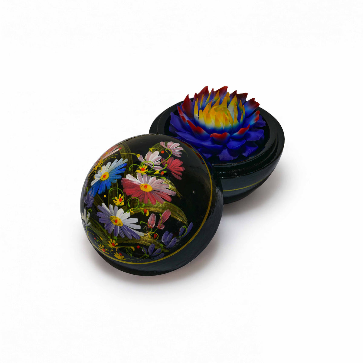 Handcrafted Hand-Carved Thai Soap Resembling Water Lily Flower in Hand-Painted Lacquer Box - Decorative Gift from Chiang Mai Thailand - Lalanna Design