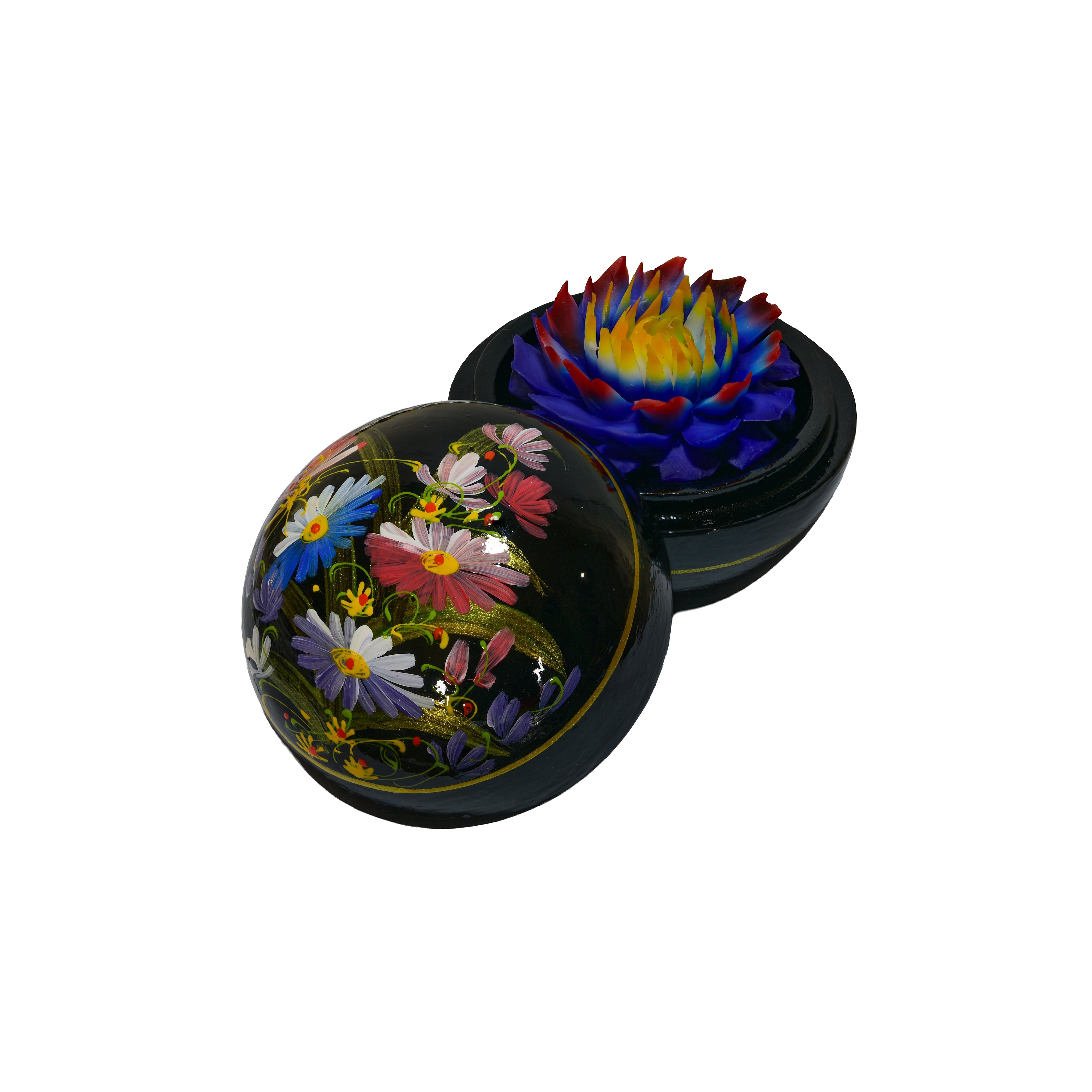 Handcrafted Hand-Carved Thai Soap Resembling Water Lily Flower in Hand-Painted Lacquer Box - Decorative Gift from Chiang Rai Thailand - Lalanna Design