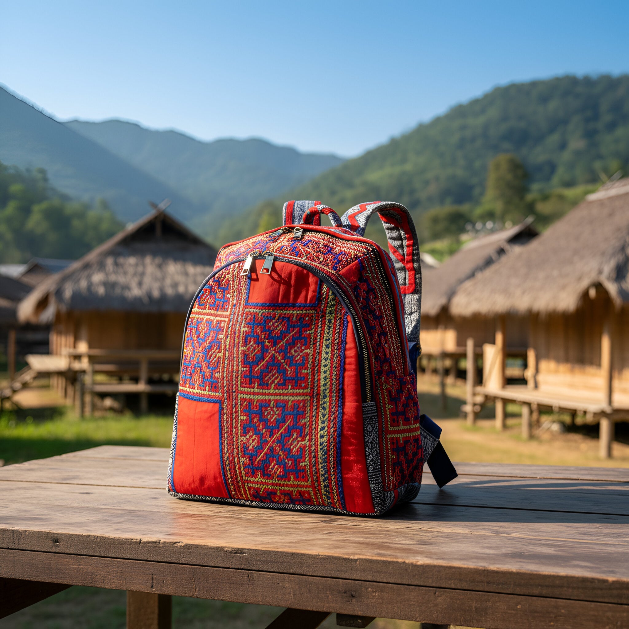 Handcrafted Hand-Embroidered Hill Tribe Fabric Backpack from Chiang Rai Thailand - Lalanna Design