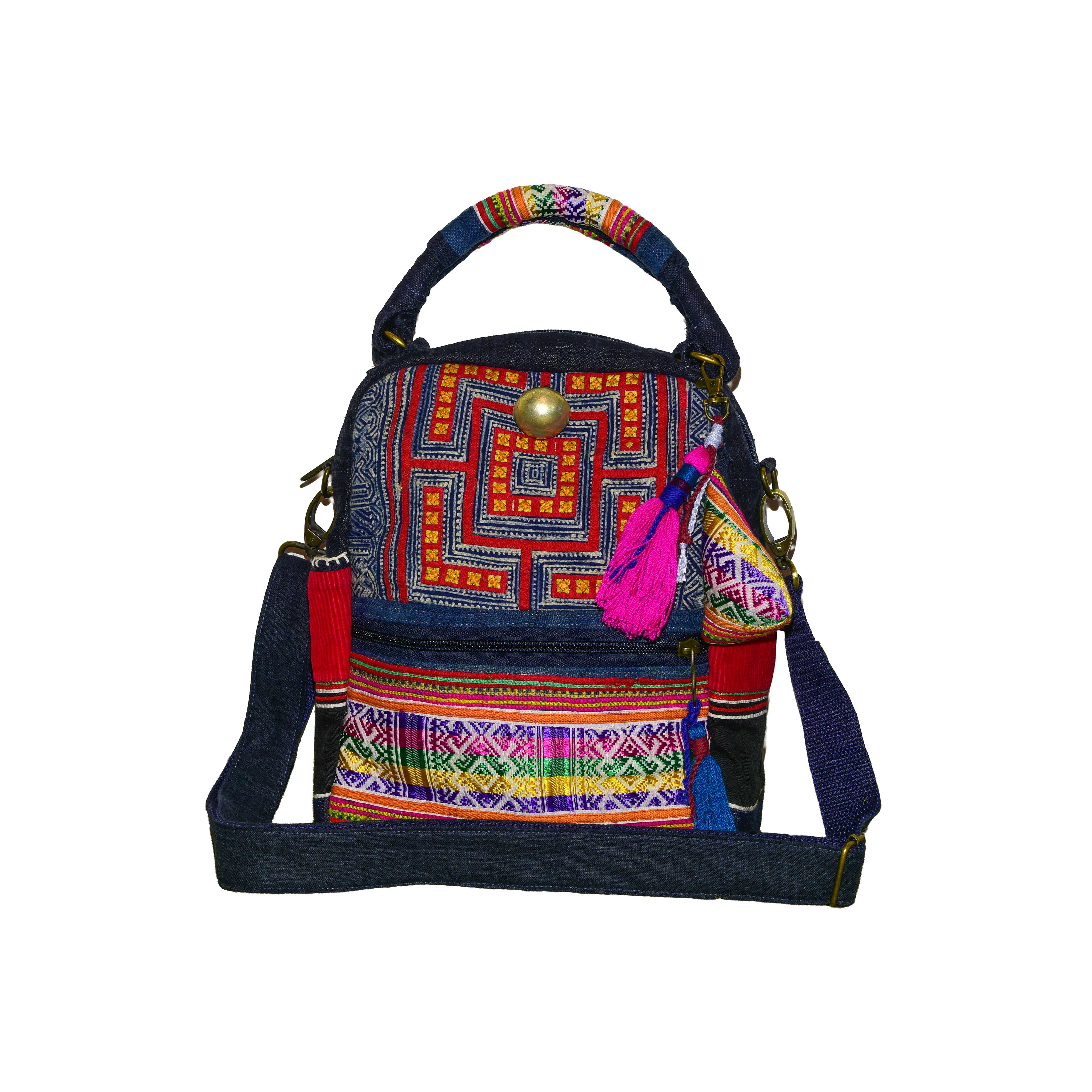 Handcrafted Hand-Embroidered Hill Tribe Fabric Hand Shoulder and Crossbody Bag from Chiang Rai Thailand - Lalanna Design
