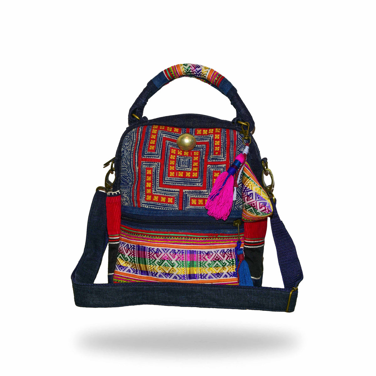 Handcrafted Hand-Embroidered Hill Tribe Fabric Hand Shoulder and Crossbody Bag from Chiang Mai Thailand - Lalanna Design